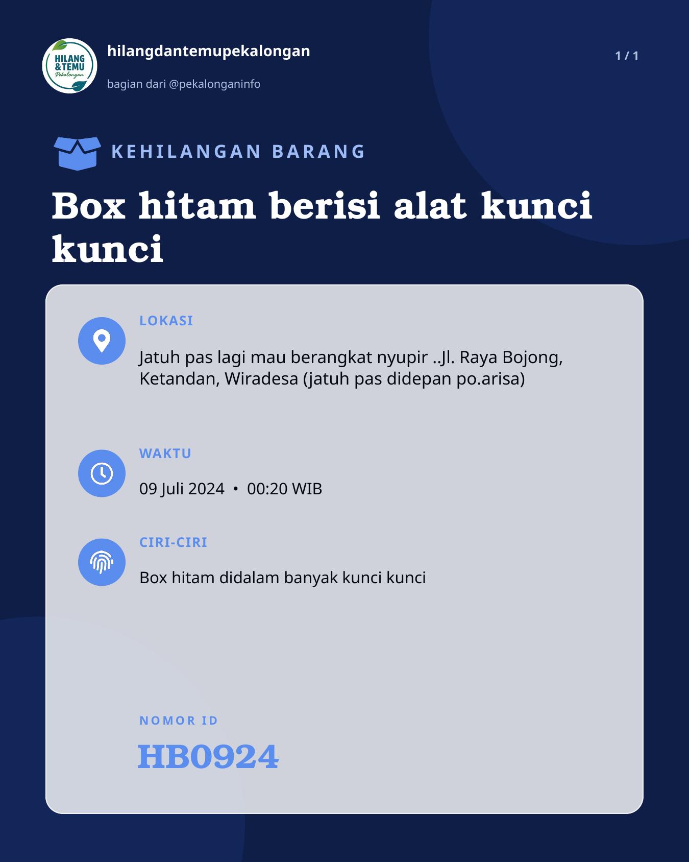Slide laporan Box hitam berisi alat kunci kunci (HB0924)