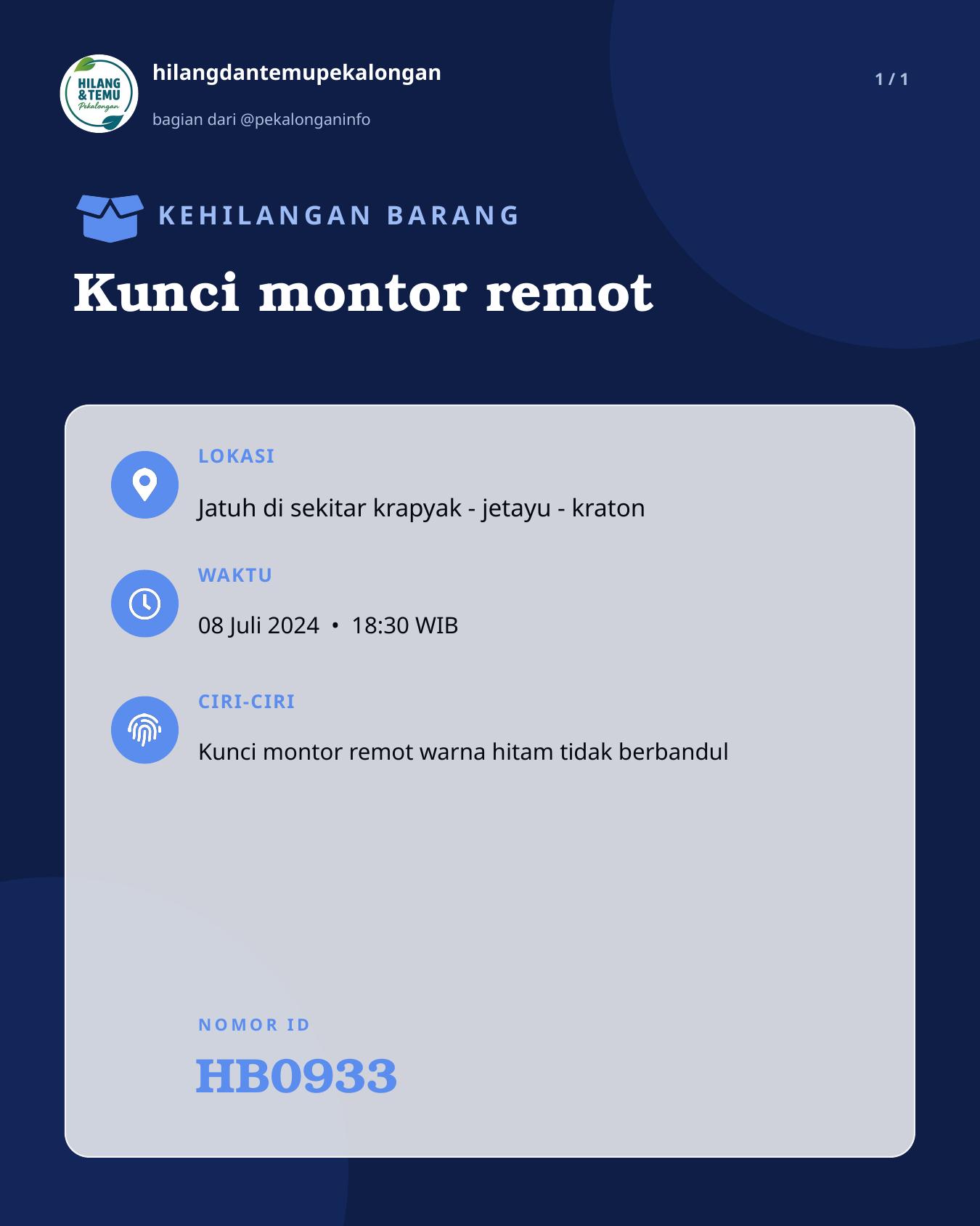 Slide laporan Kunci montor remot (HB0933)