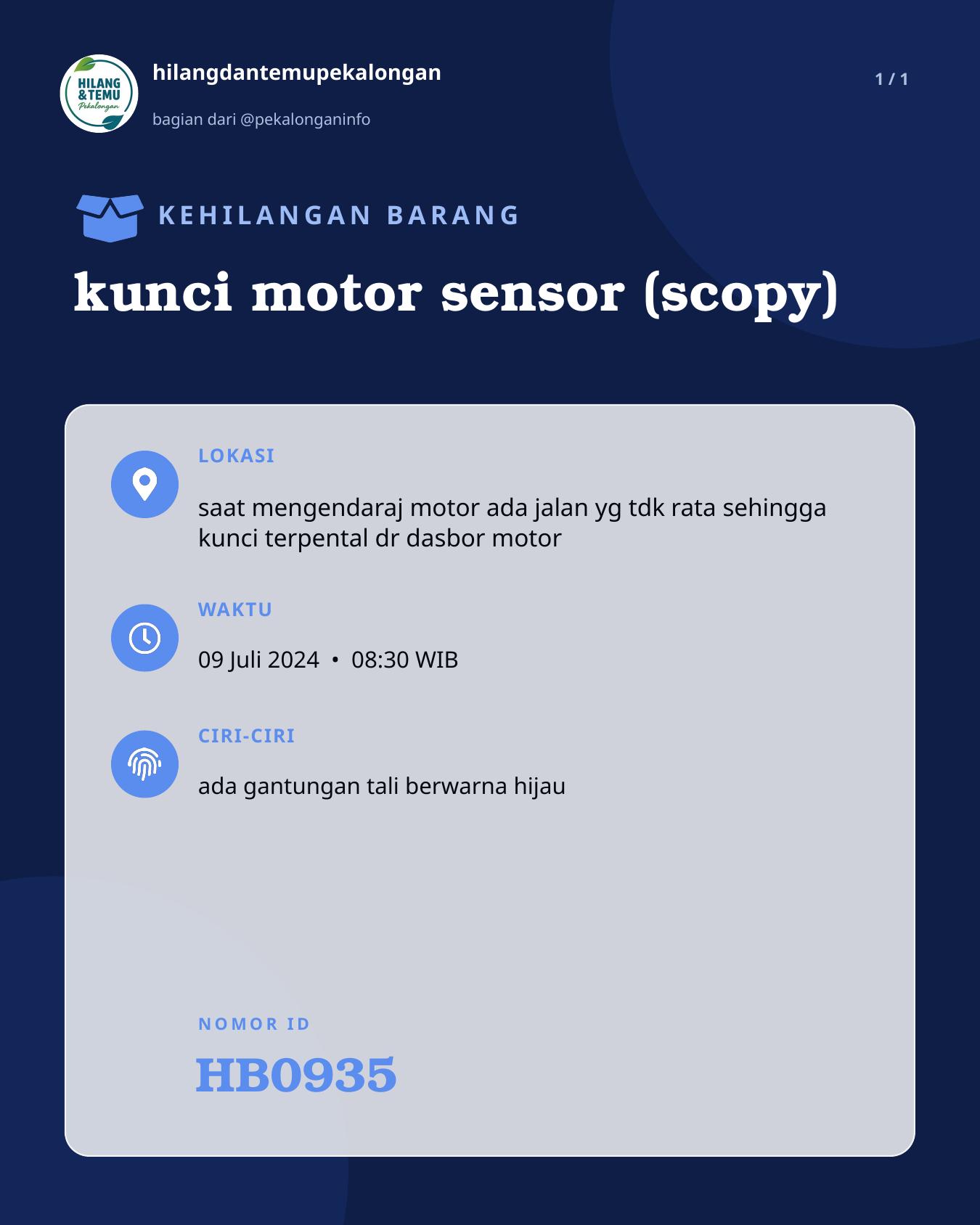 Slide laporan kunci motor sensor (scopy) (HB0935)