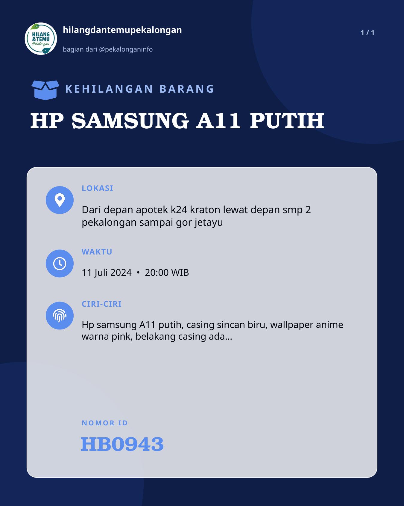 Slide laporan HP SAMSUNG A11 PUTIH (HB0943)