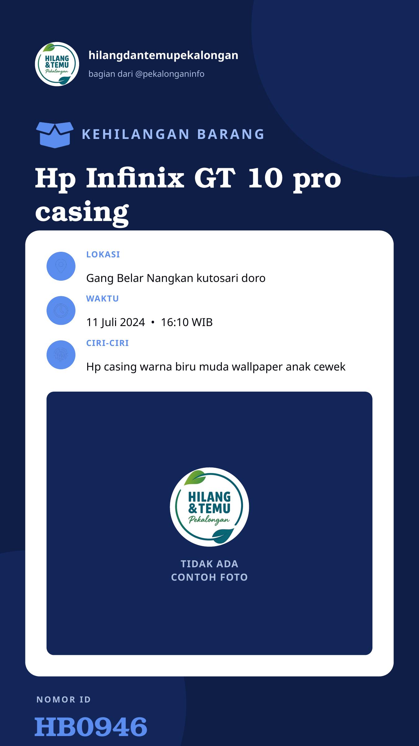 Story 9:16 laporan Hp Infinix GT 10 pro casing warna biru muda