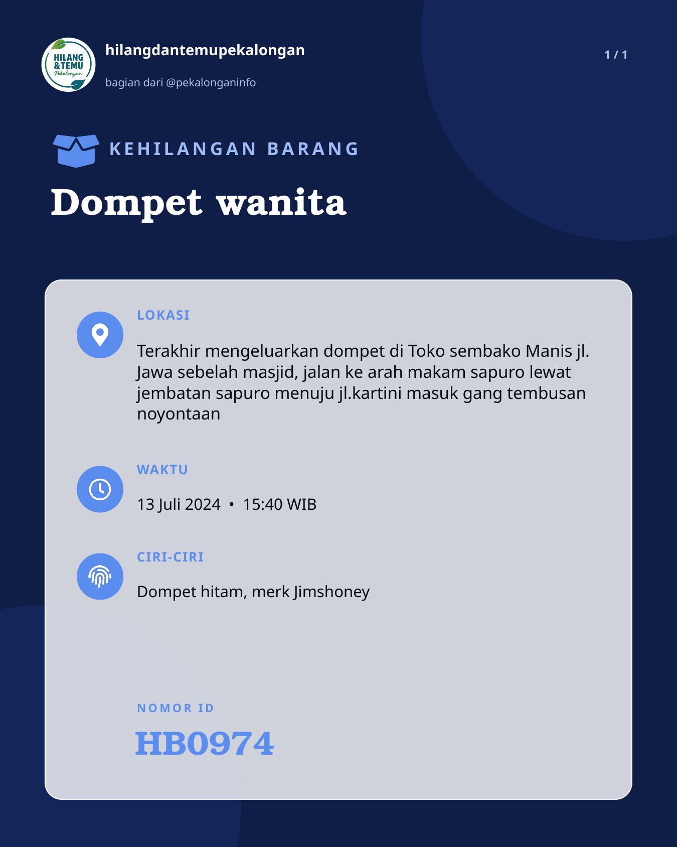 Slide laporan Dompet wanita (HB0974)