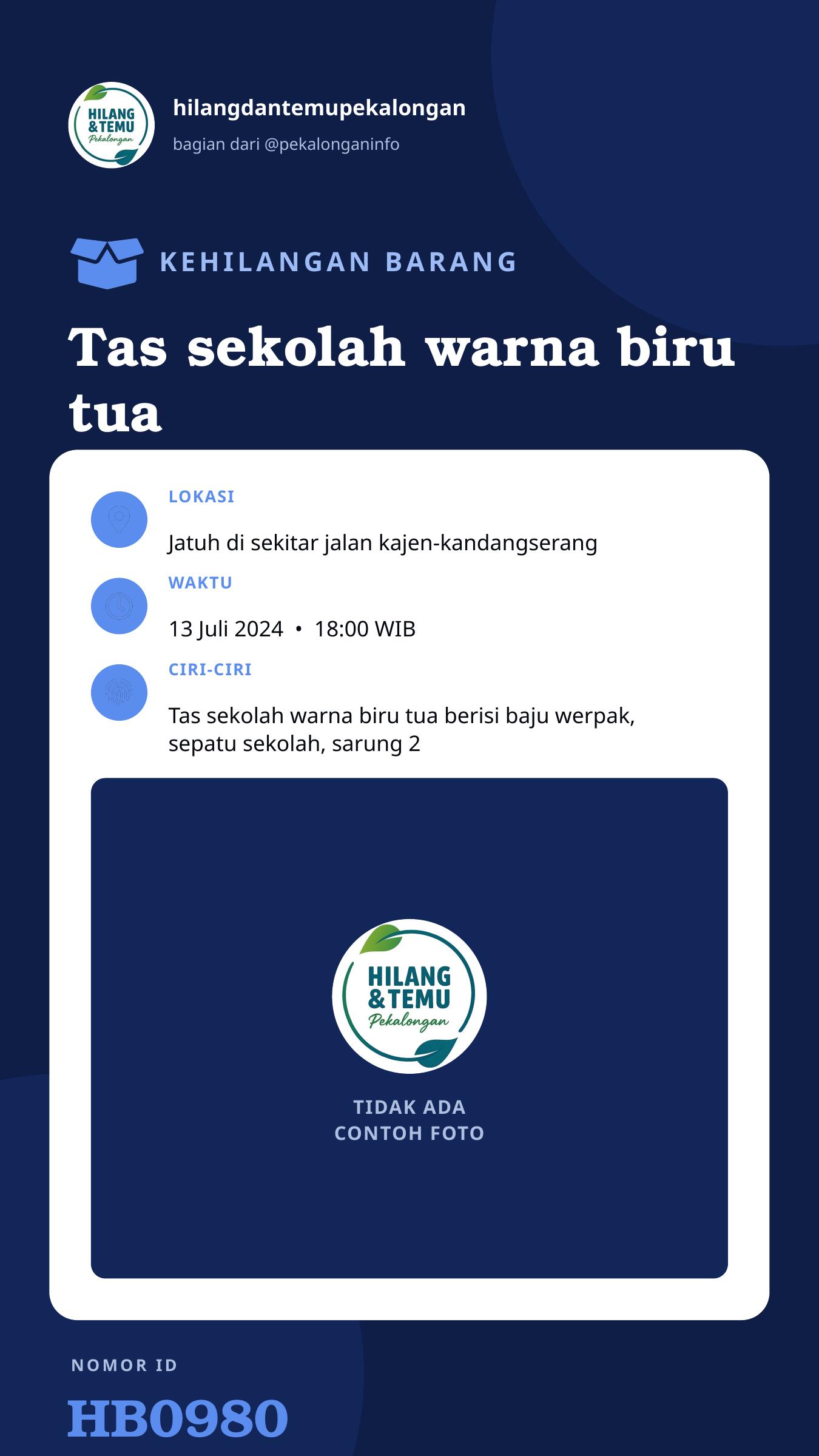 Story 9:16 laporan Tas sekolah warna biru tua