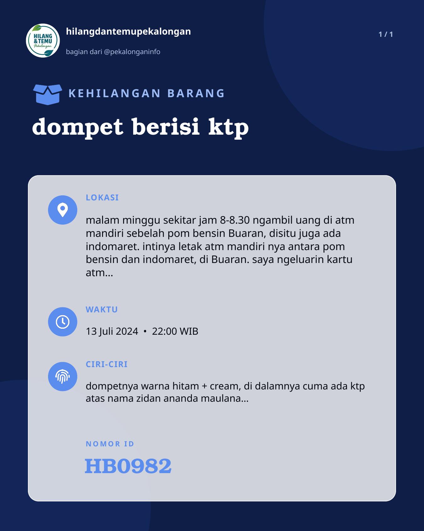 Slide laporan dompet berisi ktp (HB0982)