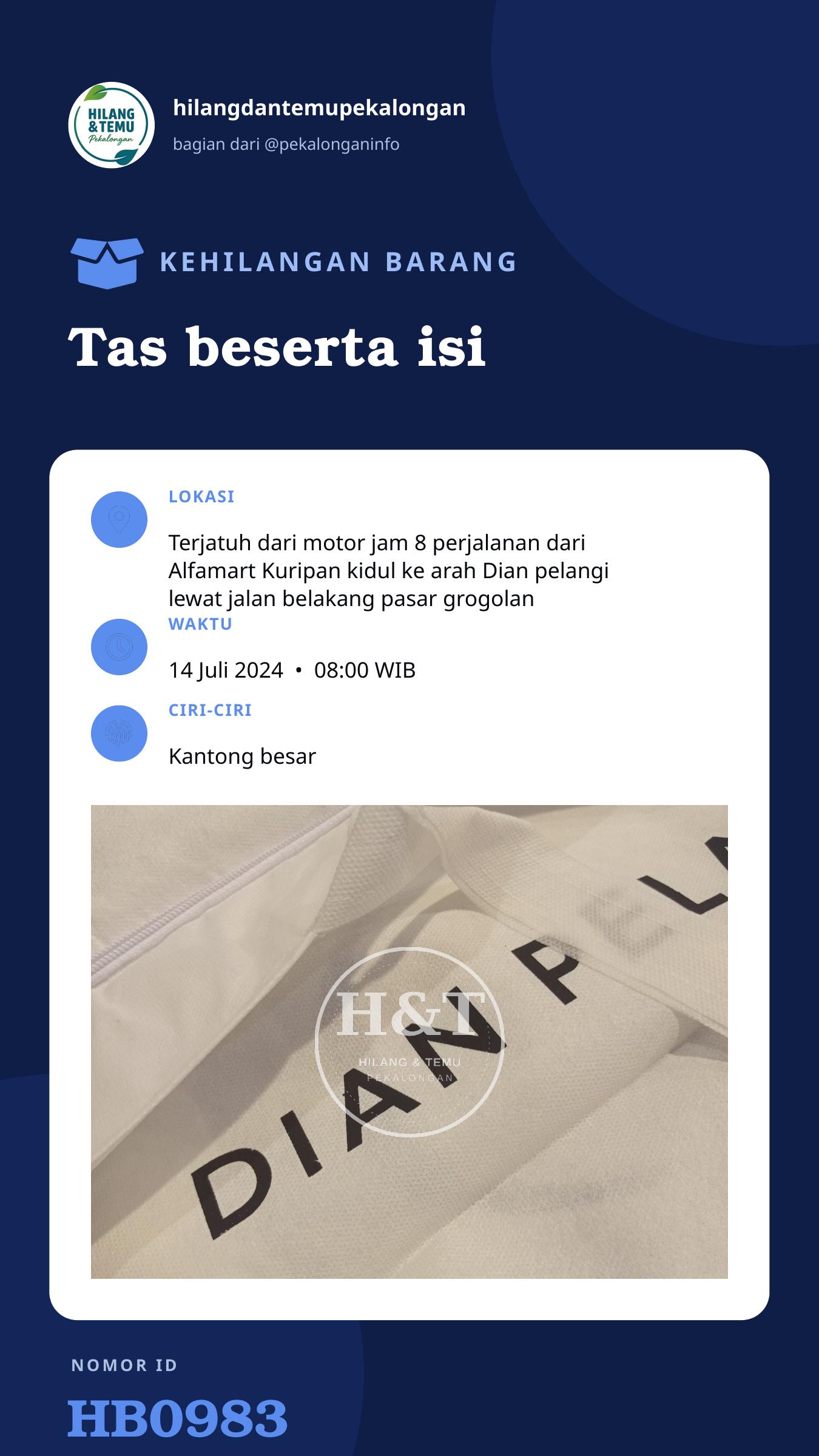 Story 9:16 laporan Tas beserta isi