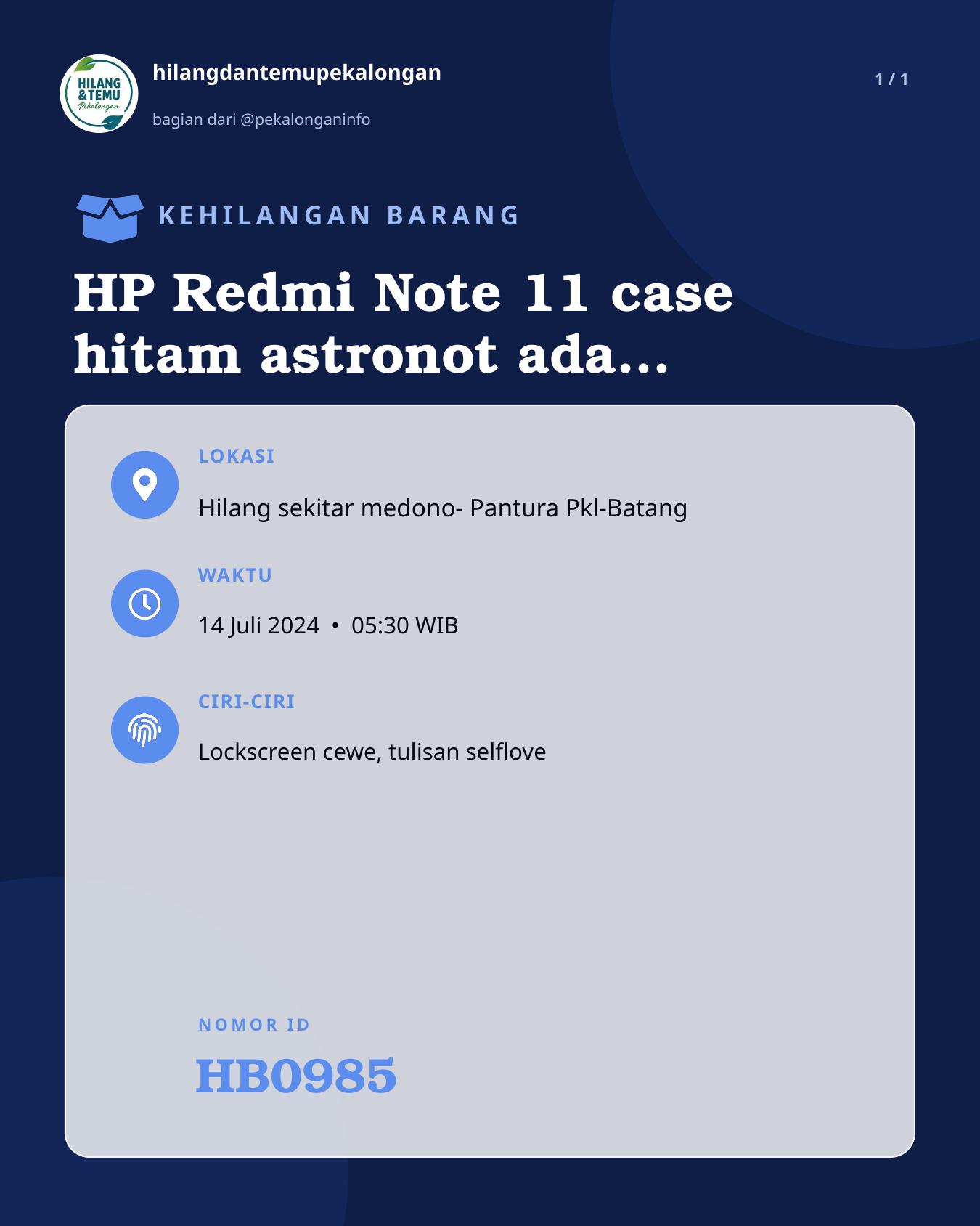 Slide laporan HP Redmi Note 11 case hitam astronot ada gantungan tali hitam (HB0985)