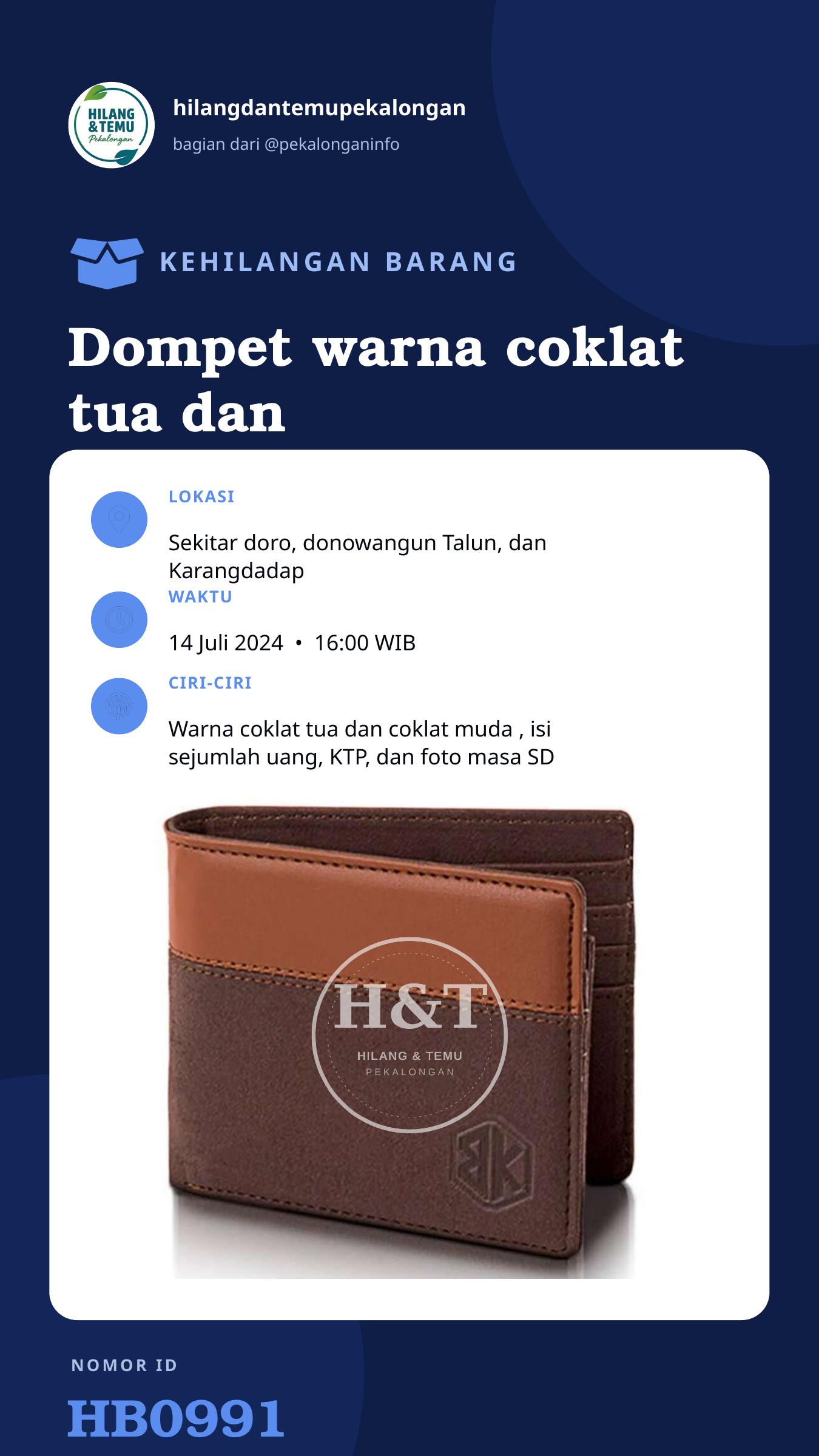 Story 9:16 laporan Dompet warna coklat tua dan coklat muda