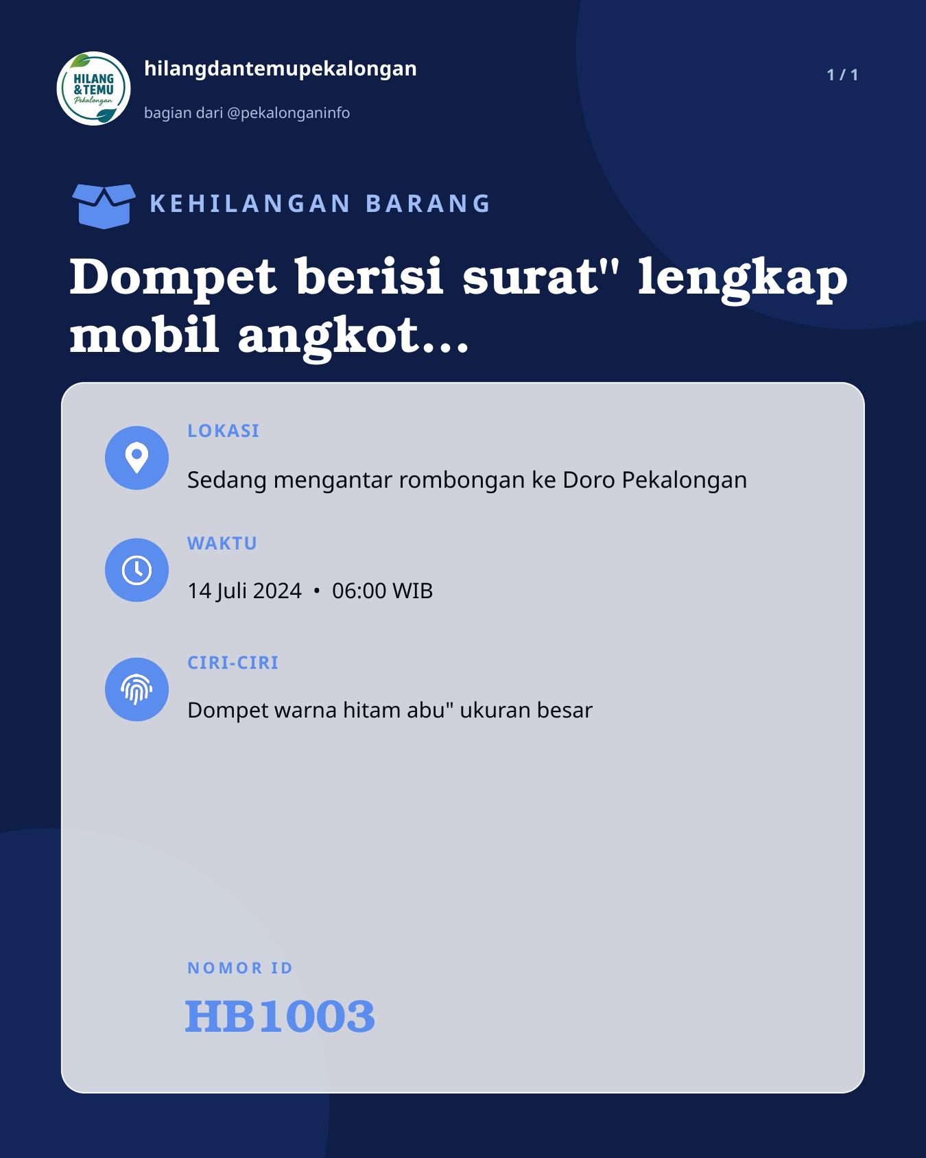 Slide laporan Dompet berisi surat" lengkap mobil angkot jurusan Kedungwuni-kajen (HB1003)