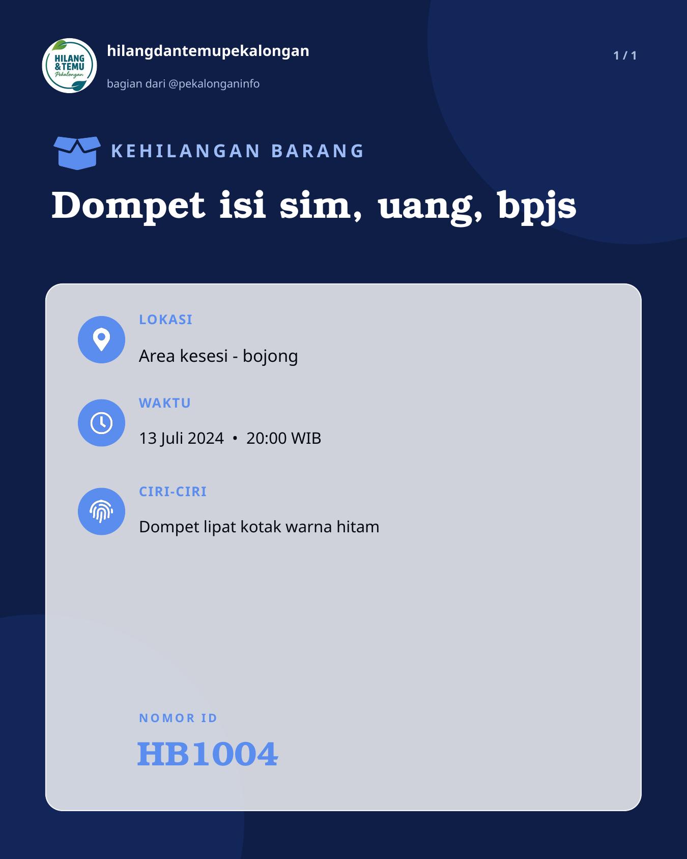 Slide laporan Dompet isi sim, uang, bpjs (HB1004)