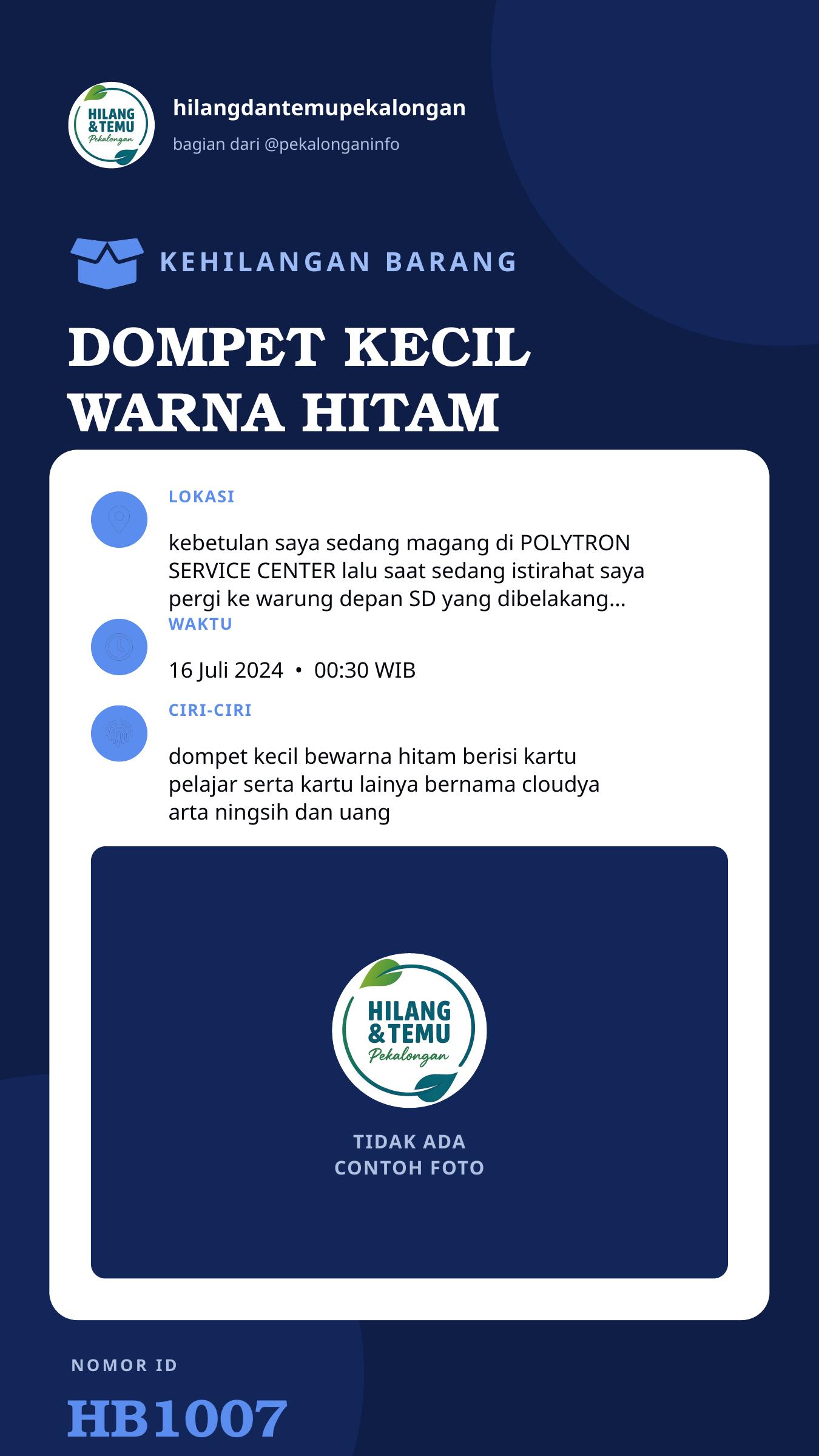 Story 9:16 laporan DOMPET KECIL WARNA HITAM