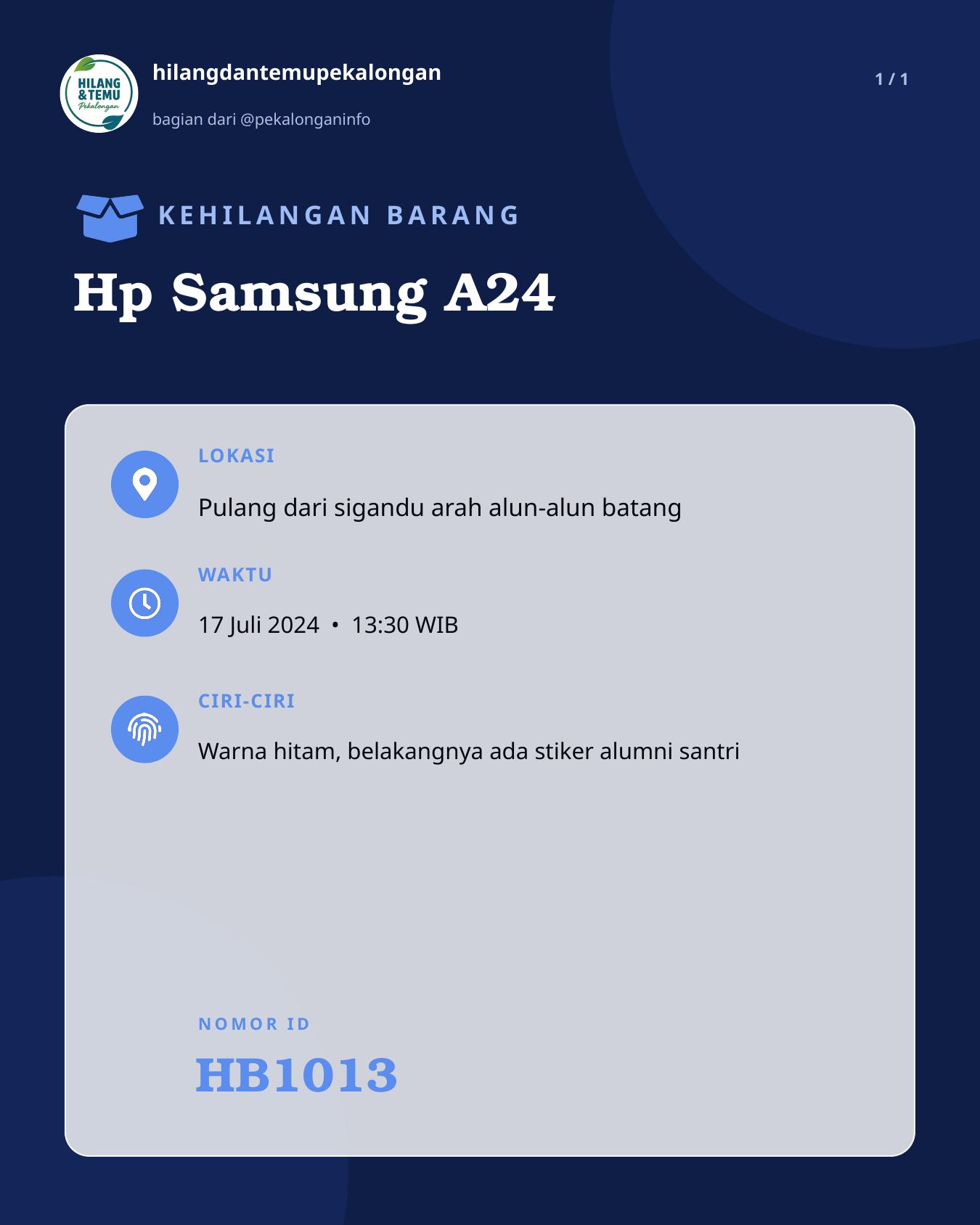 Slide laporan Hp Samsung A24 (HB1013)