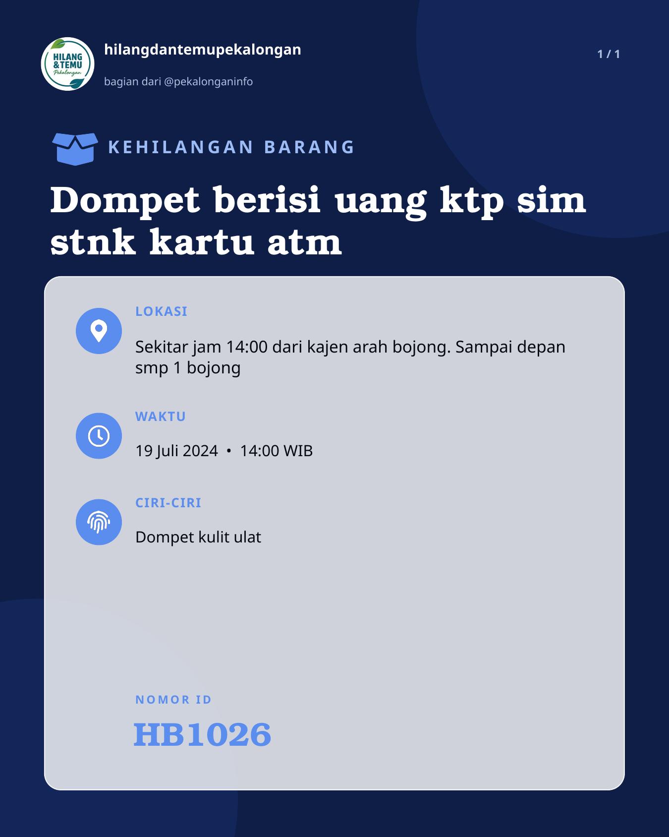 Slide laporan Dompet berisi uang ktp sim stnk kartu atm (HB1026)