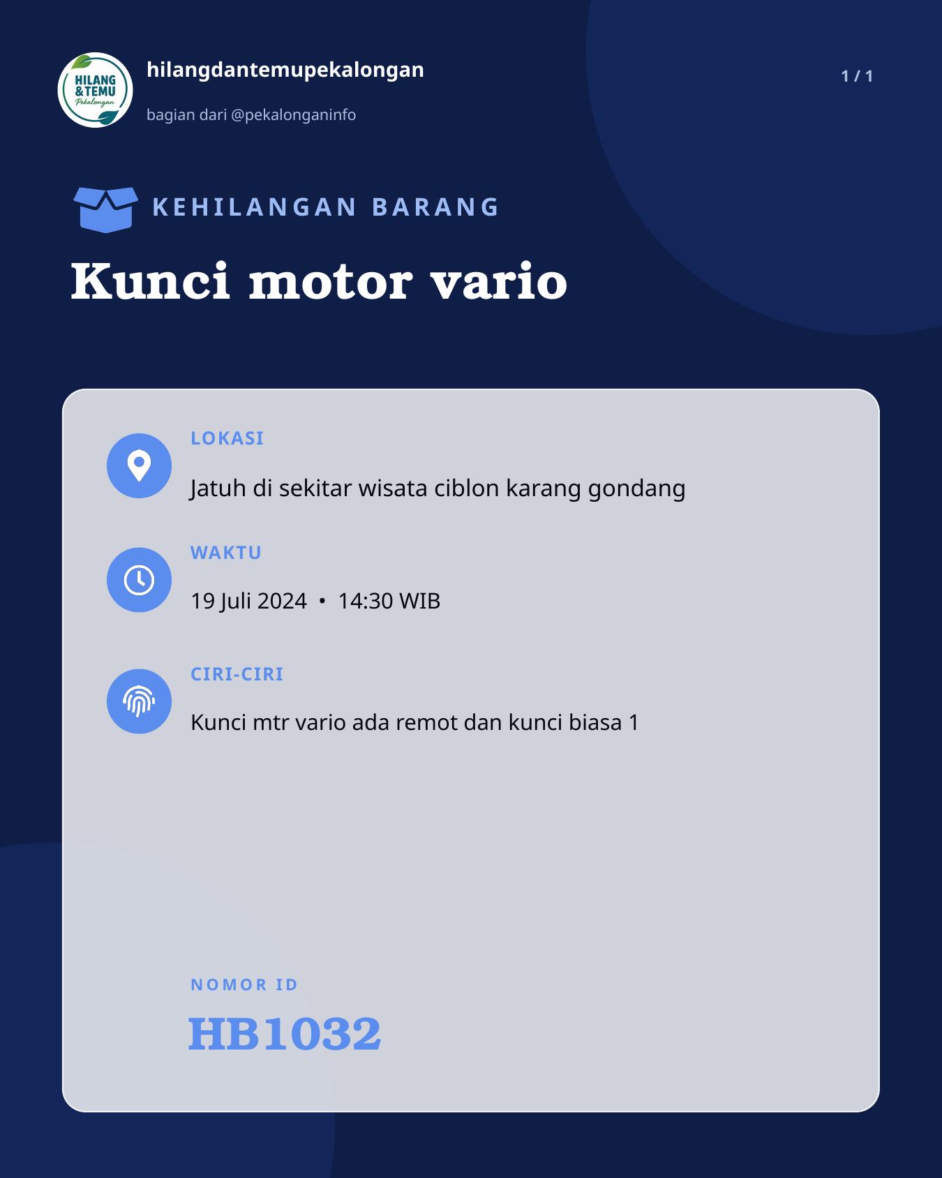 Slide laporan Kunci motor vario (HB1032)