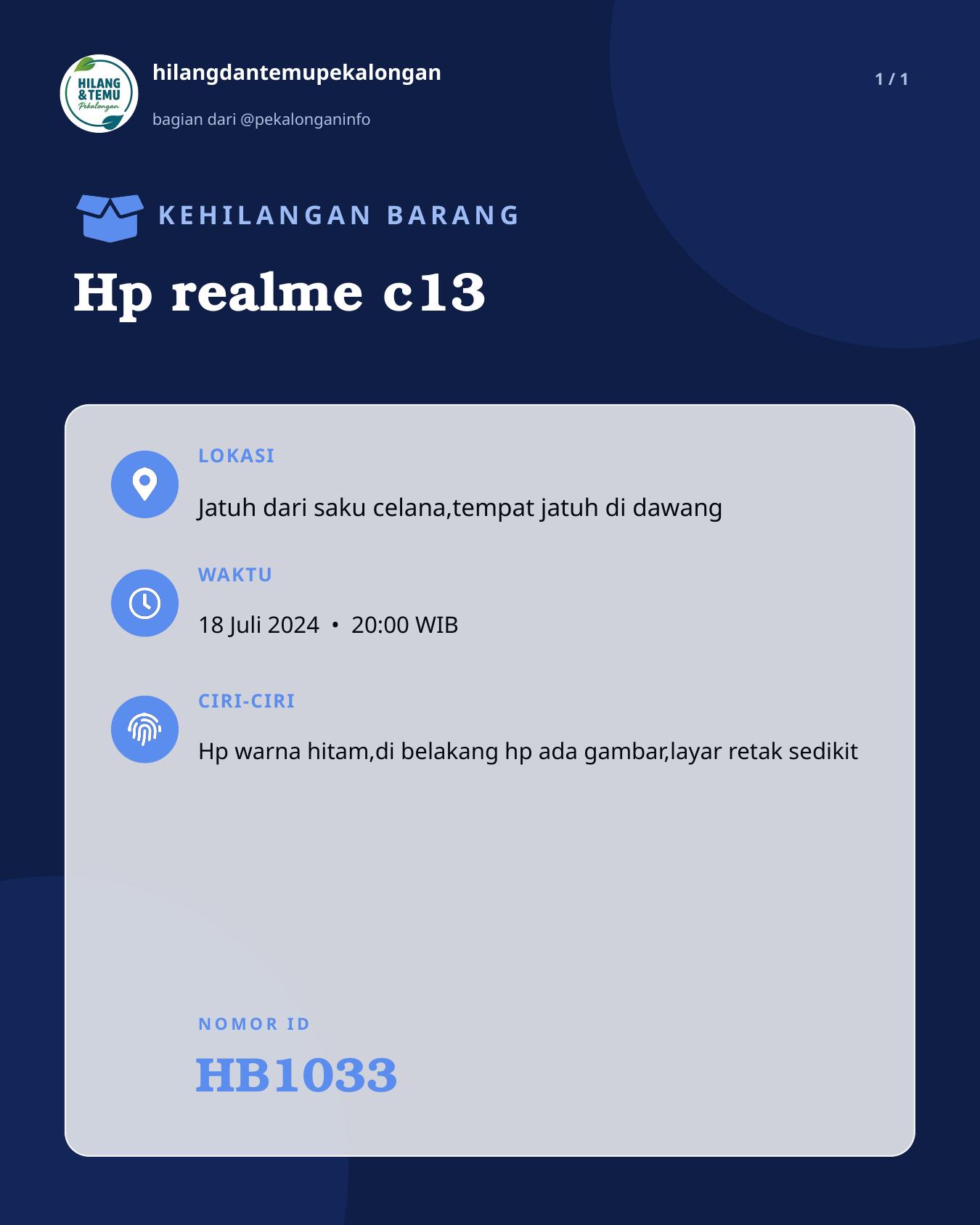 Slide laporan Hp realme c13 (HB1033)