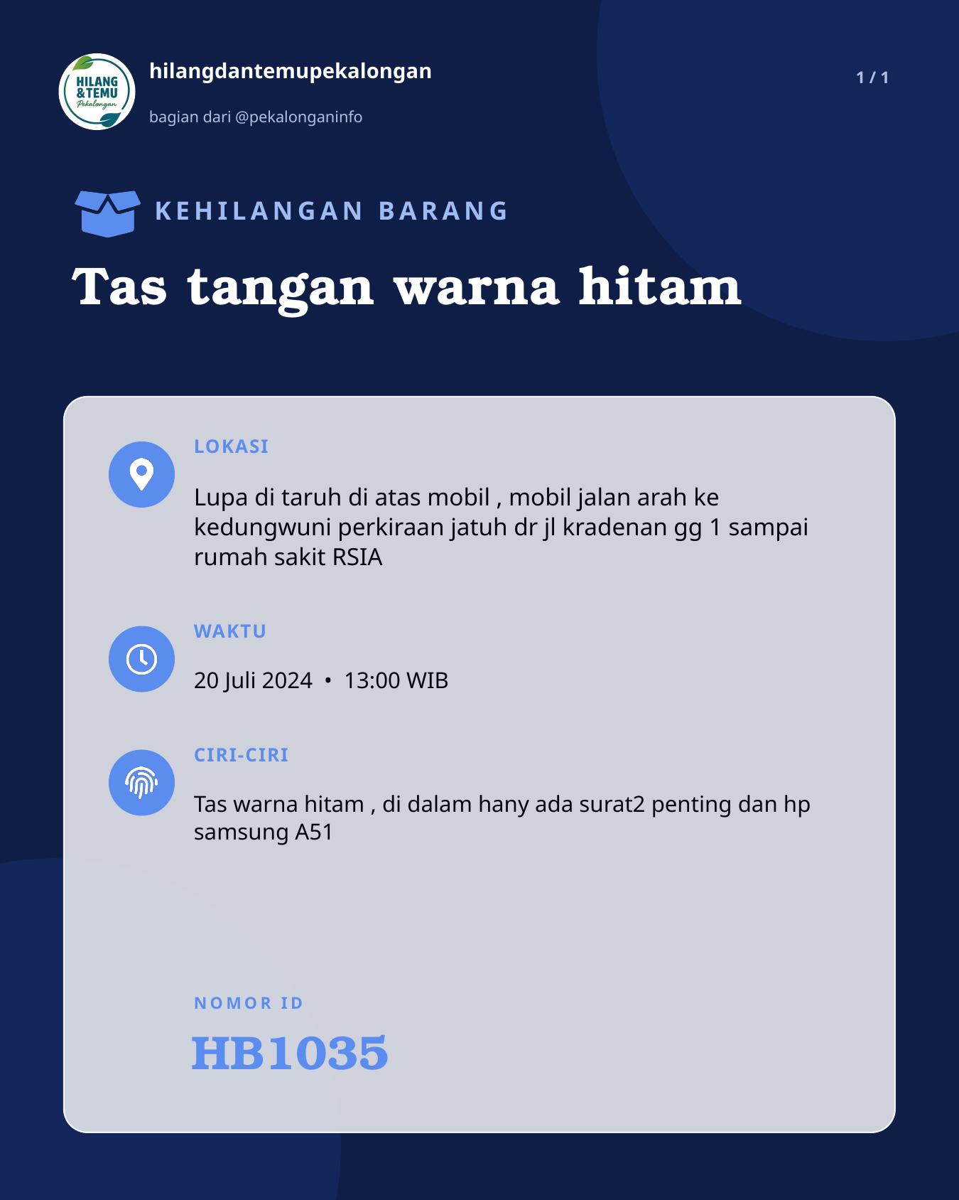 Slide laporan Tas tangan warna hitam (HB1035)