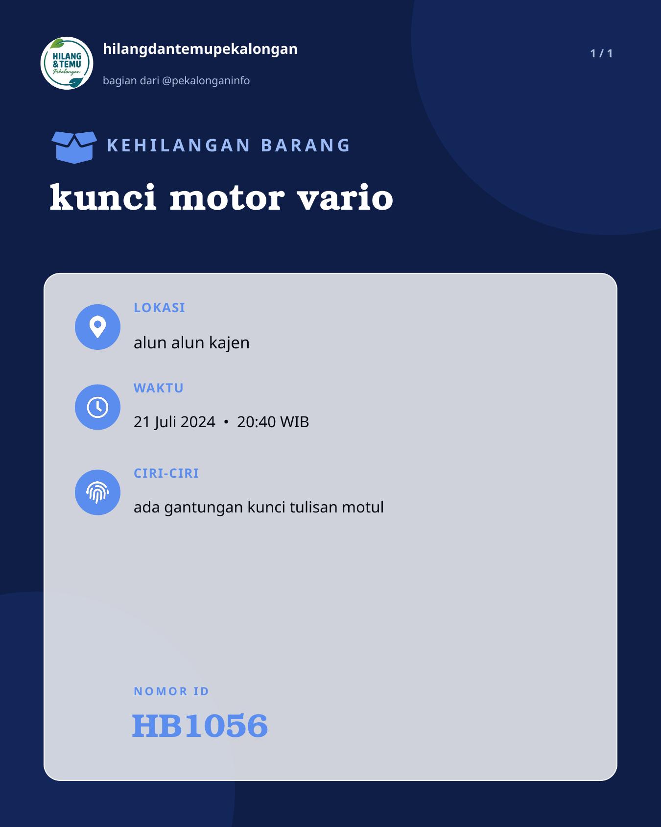 Slide laporan kunci motor vario (HB1056)