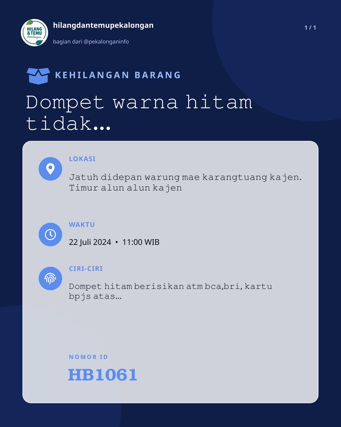 Slide laporan 𝙳𝚘𝚖𝚙𝚎𝚝 𝚠𝚊𝚛𝚗𝚊 𝚑𝚒𝚝𝚊𝚖 𝚝𝚒𝚍𝚊𝚔 𝚊𝚍𝚊 𝚖𝚎𝚛𝚎𝚔 (HB1061)