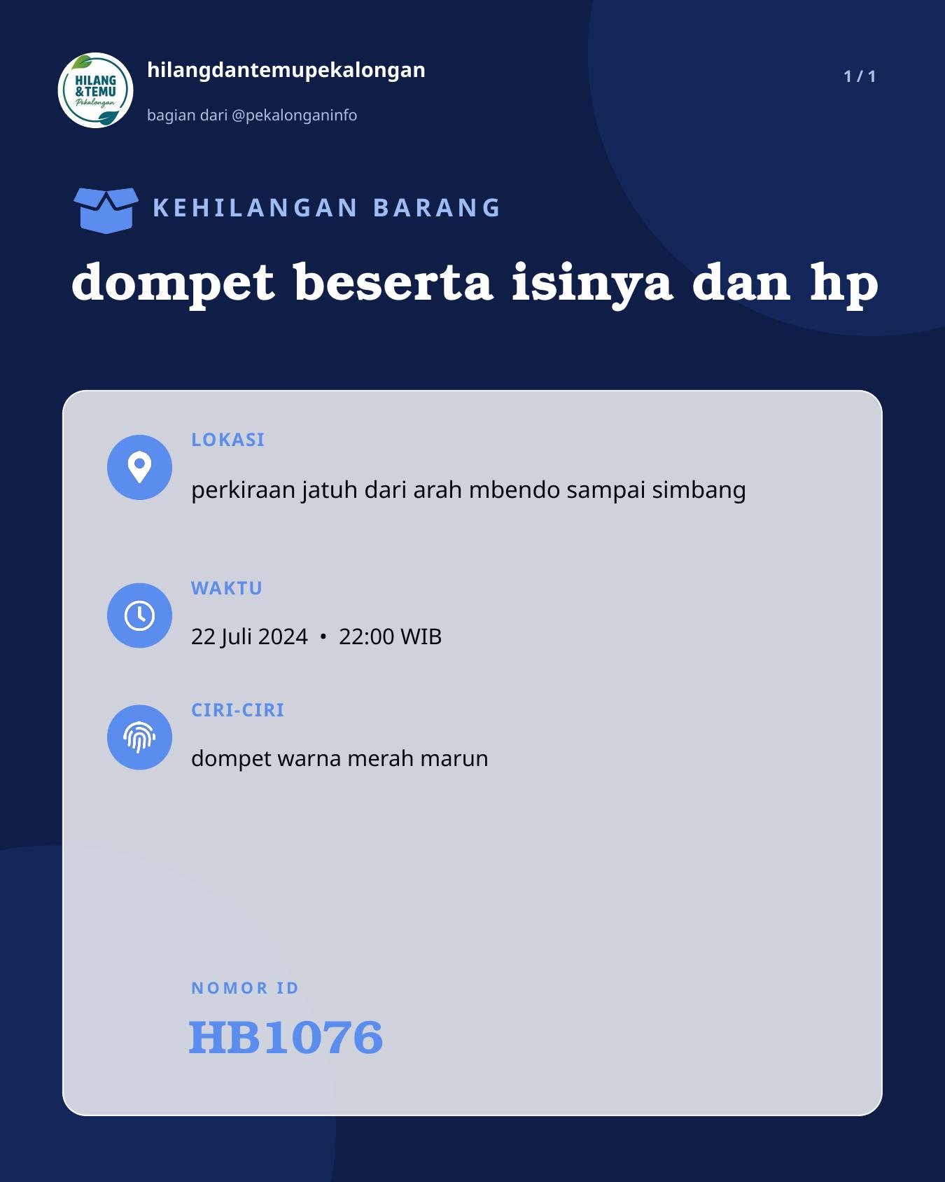 Slide laporan dompet beserta isinya dan hp (HB1076)
