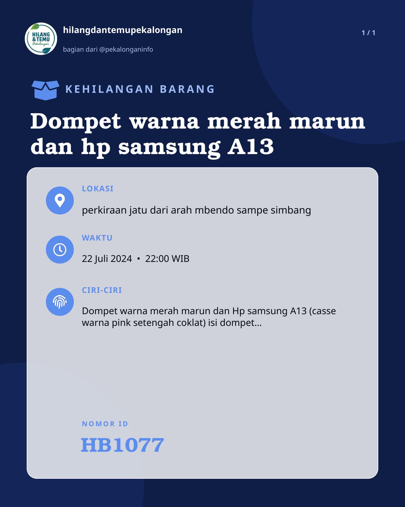Slide laporan Dompet warna merah marun dan hp samsung A13 (HB1077)