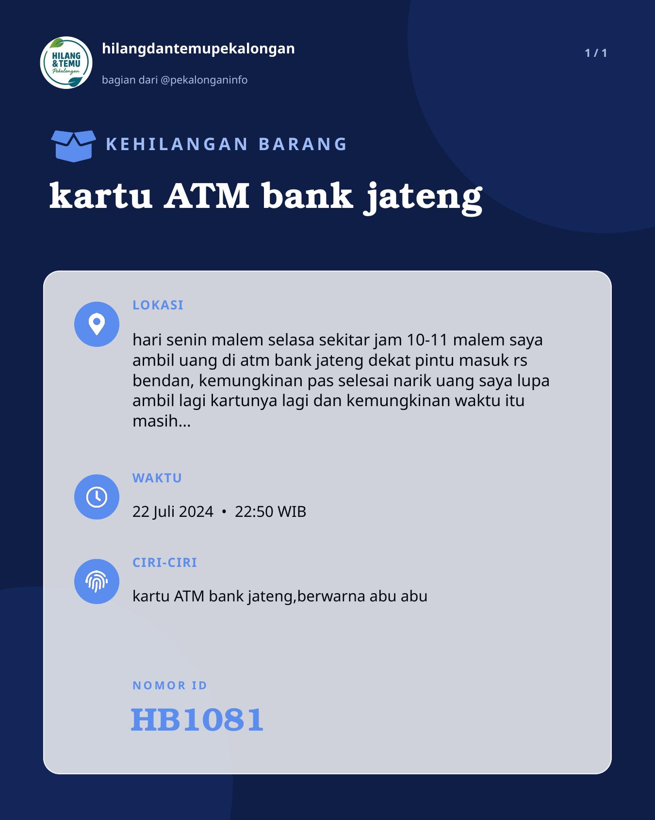 Slide laporan kartu ATM bank jateng (HB1081)