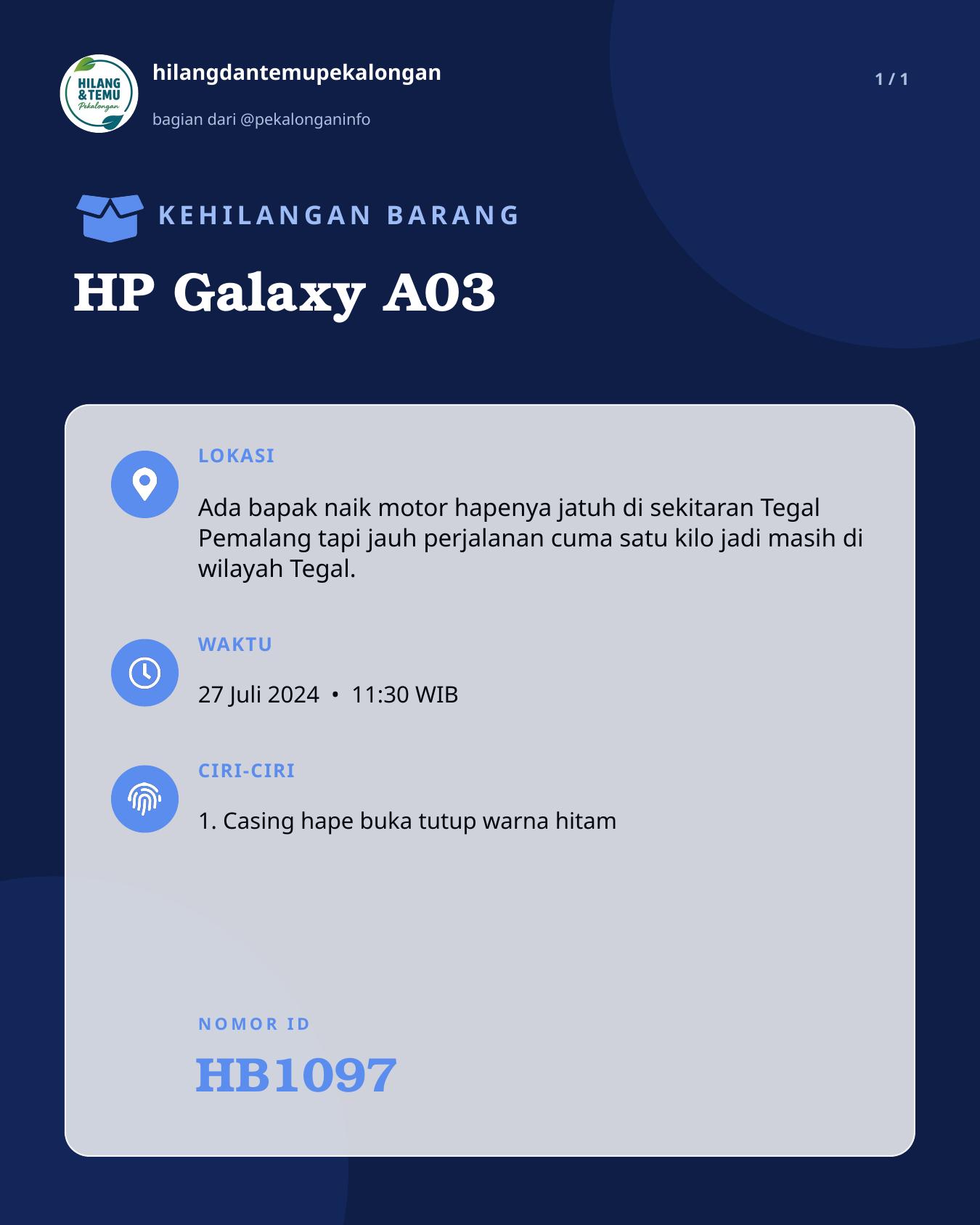 Slide laporan HP Galaxy A03 (HB1097)