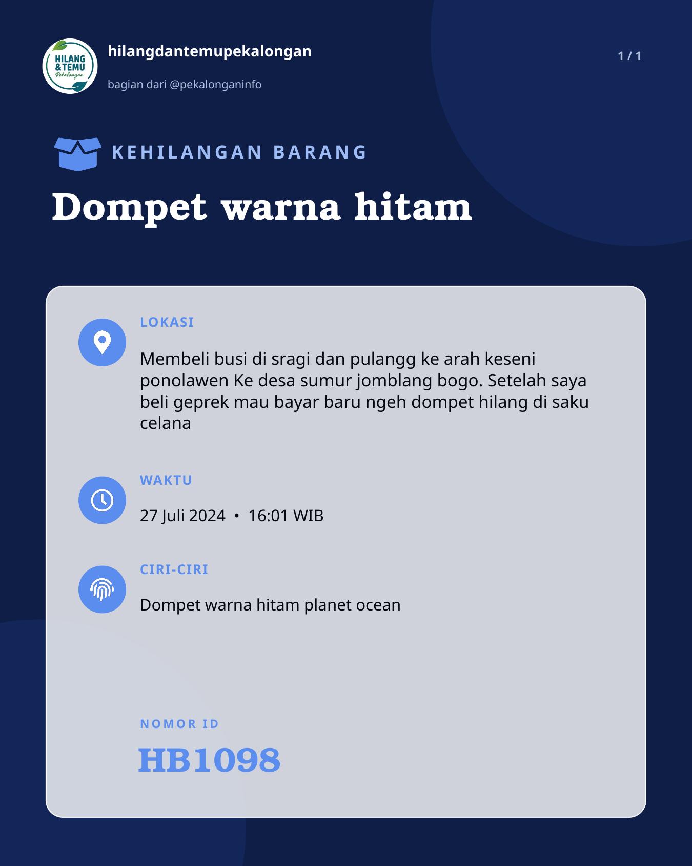 Slide laporan Dompet warna hitam (HB1098)