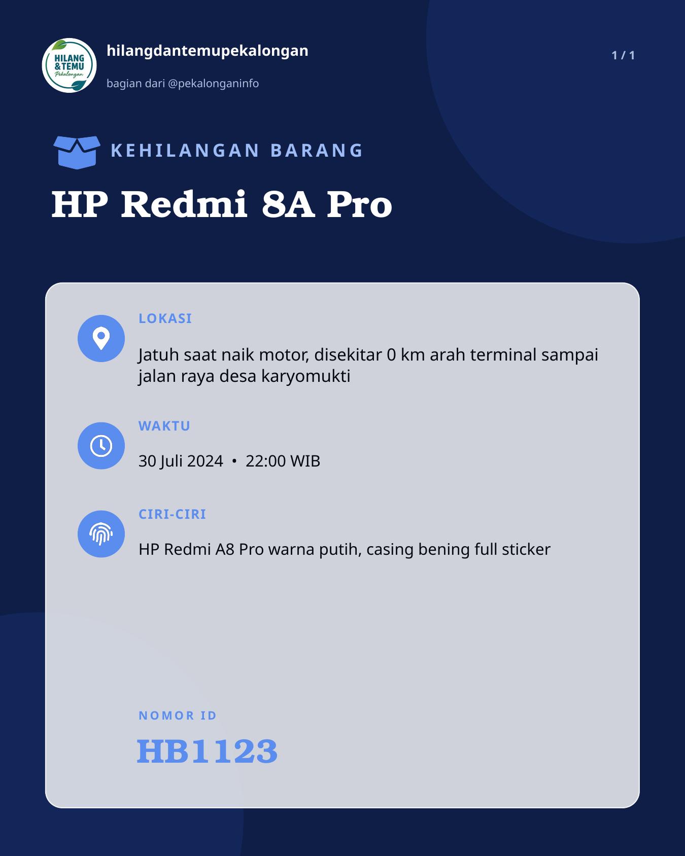 Slide laporan HP Redmi 8A Pro (HB1123)