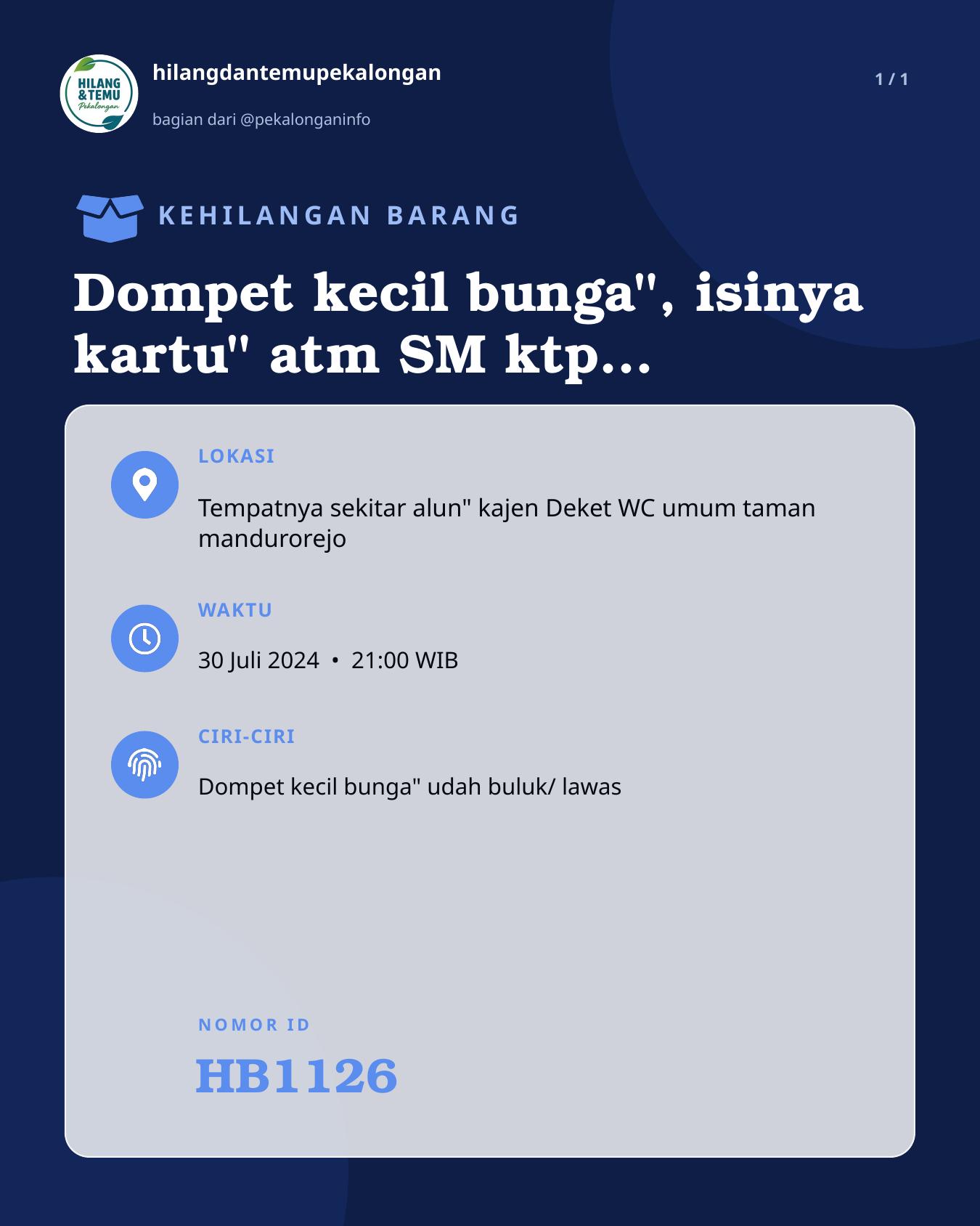 Slide laporan Dompet kecil bunga", isinya kartu" atm SM ktp (a/n REKHANATUL FARADISA) (HB1126)
