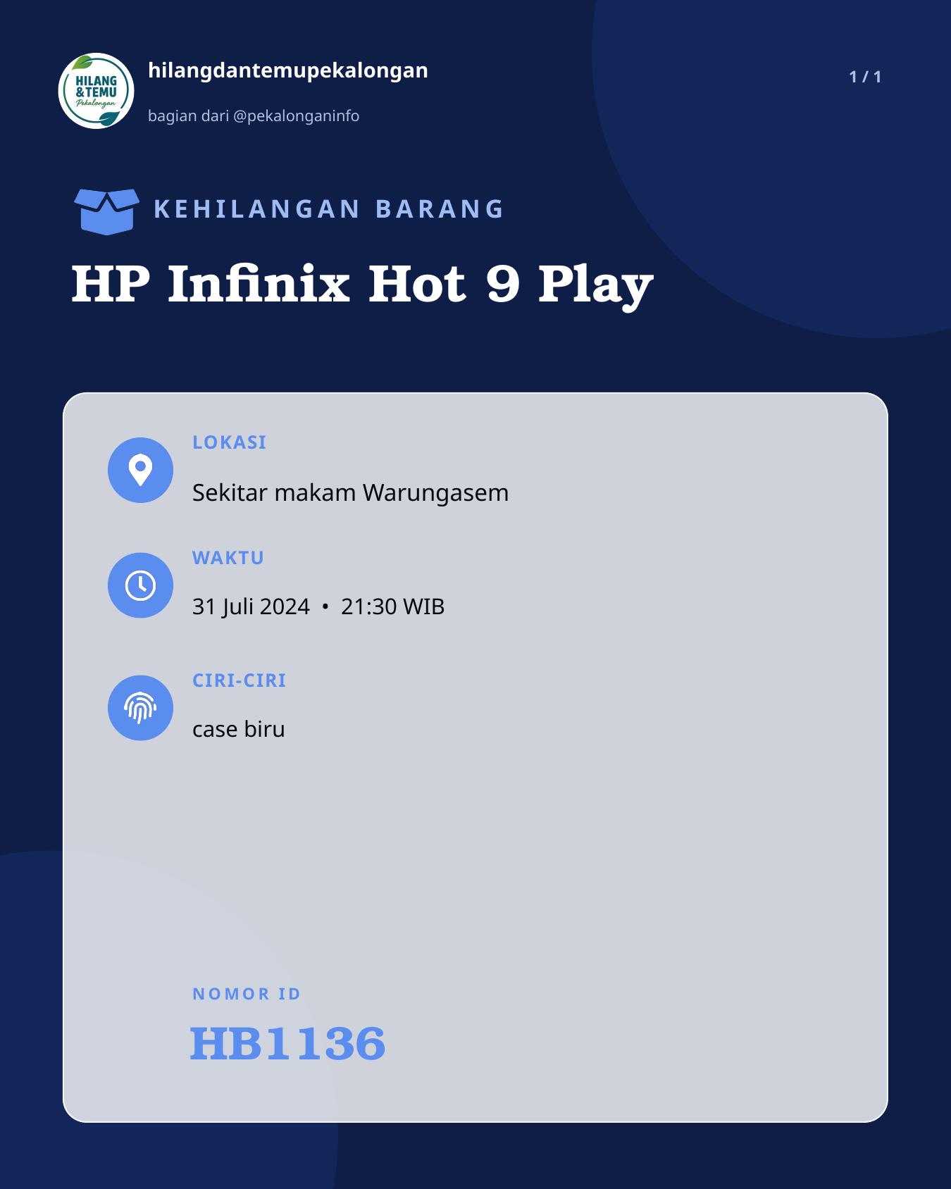 Slide laporan HP Infinix Hot 9 Play (HB1136)