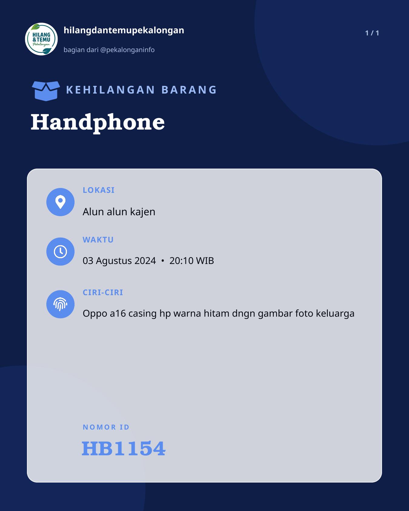 Slide laporan Handphone (HB1154)