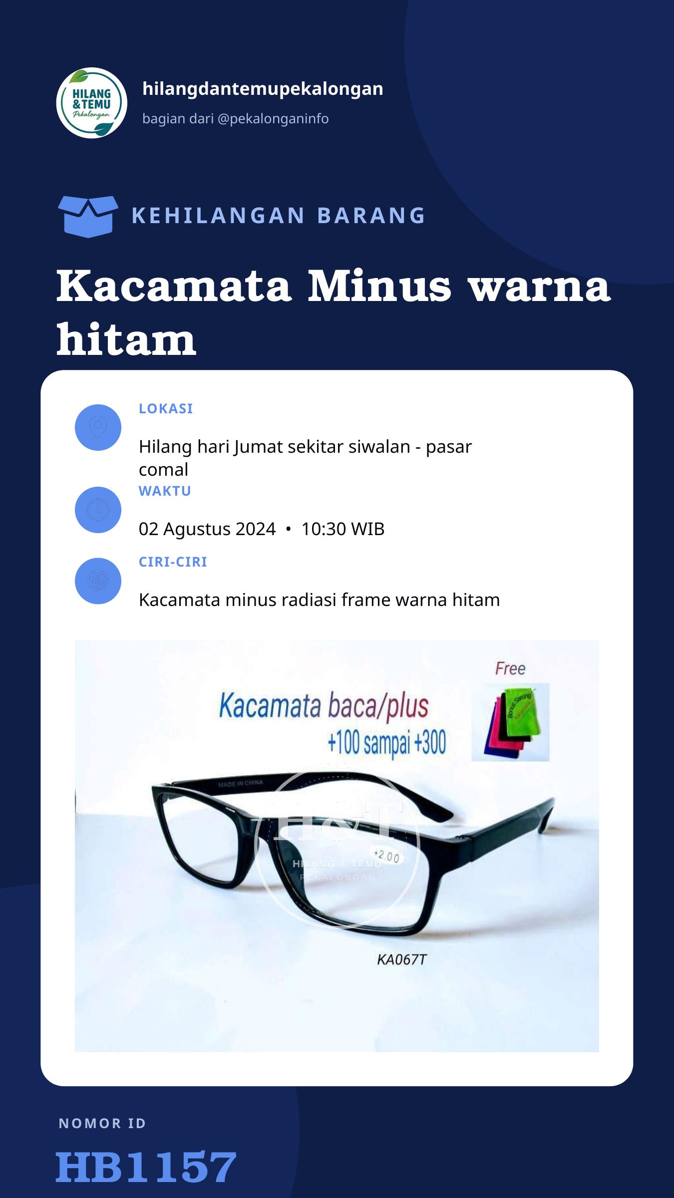 Story 9:16 laporan Kacamata Minus warna hitam