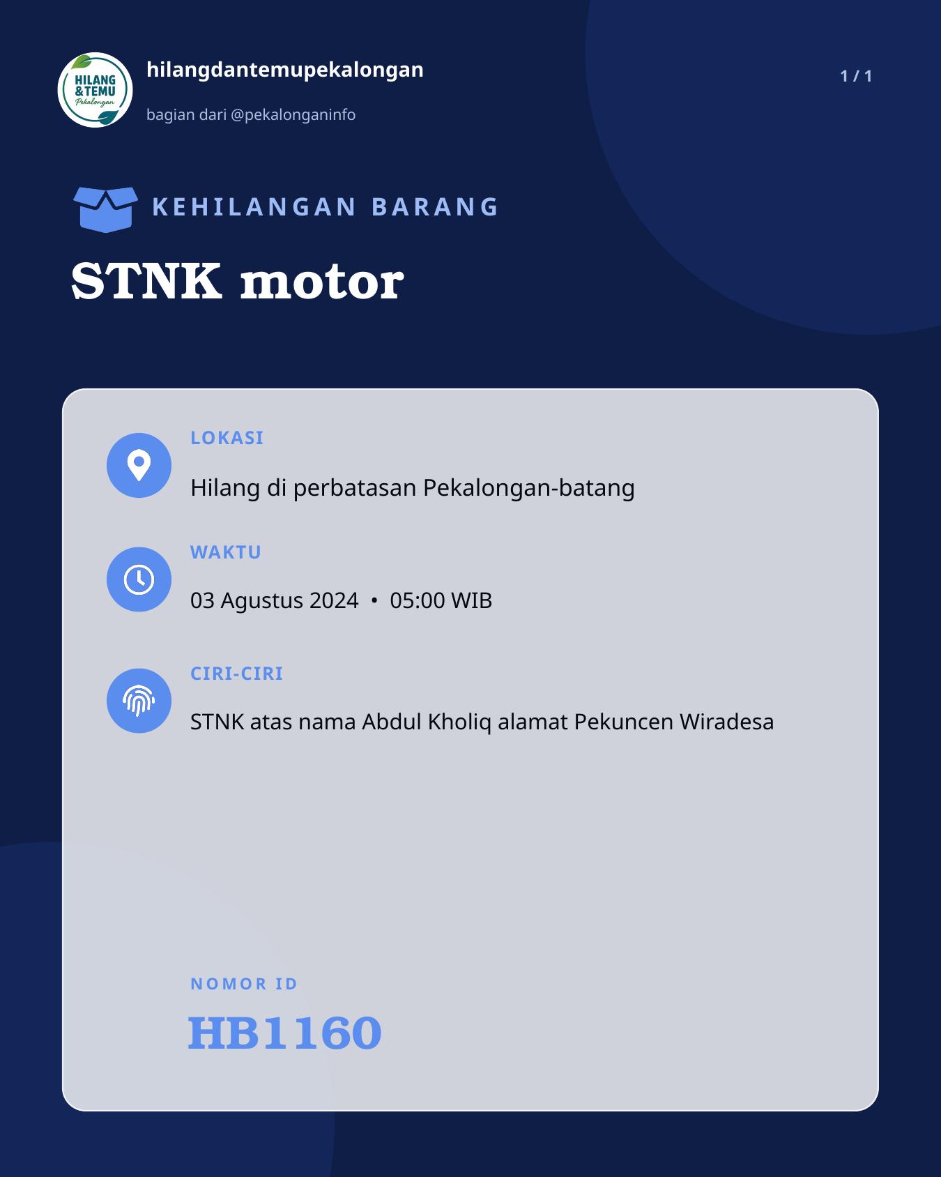 Slide laporan STNK motor (HB1160)