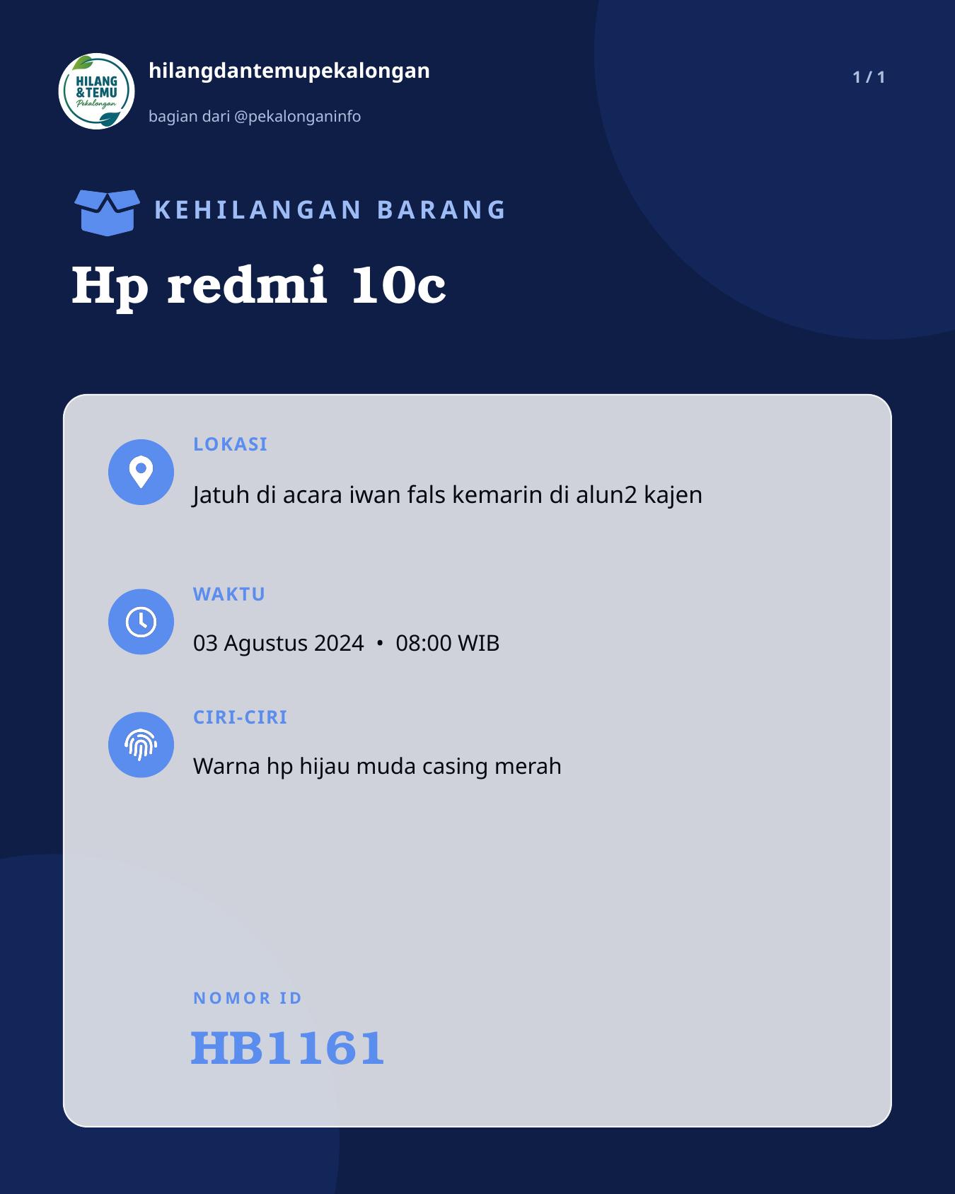 Slide laporan Hp redmi 10c (HB1161)