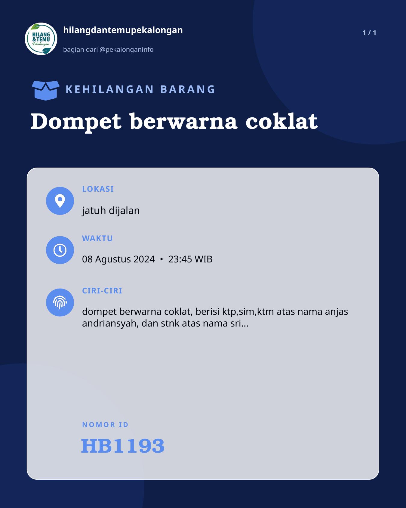 Slide laporan Dompet berwarna coklat (HB1193)