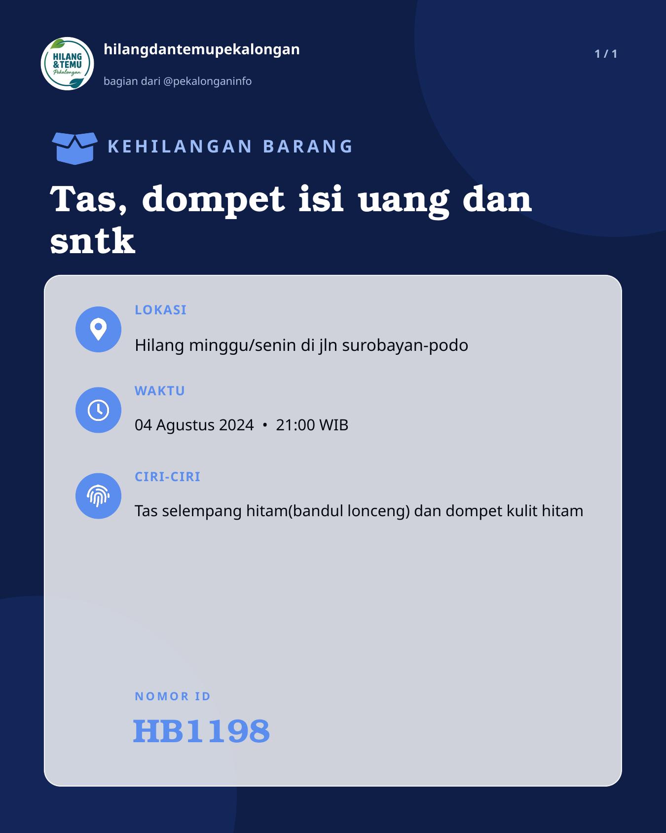 Slide laporan Tas, dompet isi uang dan sntk (HB1198)