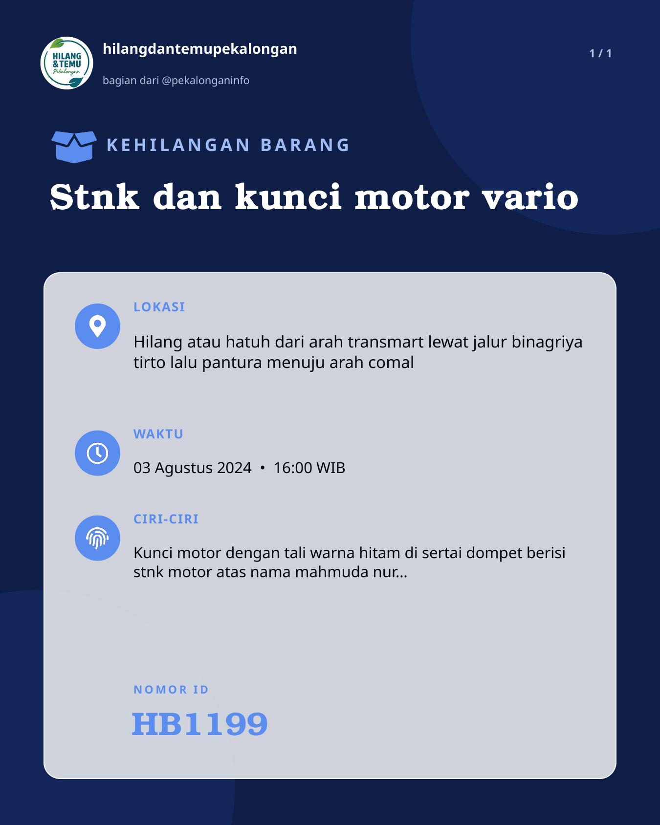 Slide laporan Stnk dan kunci motor vario (HB1199)