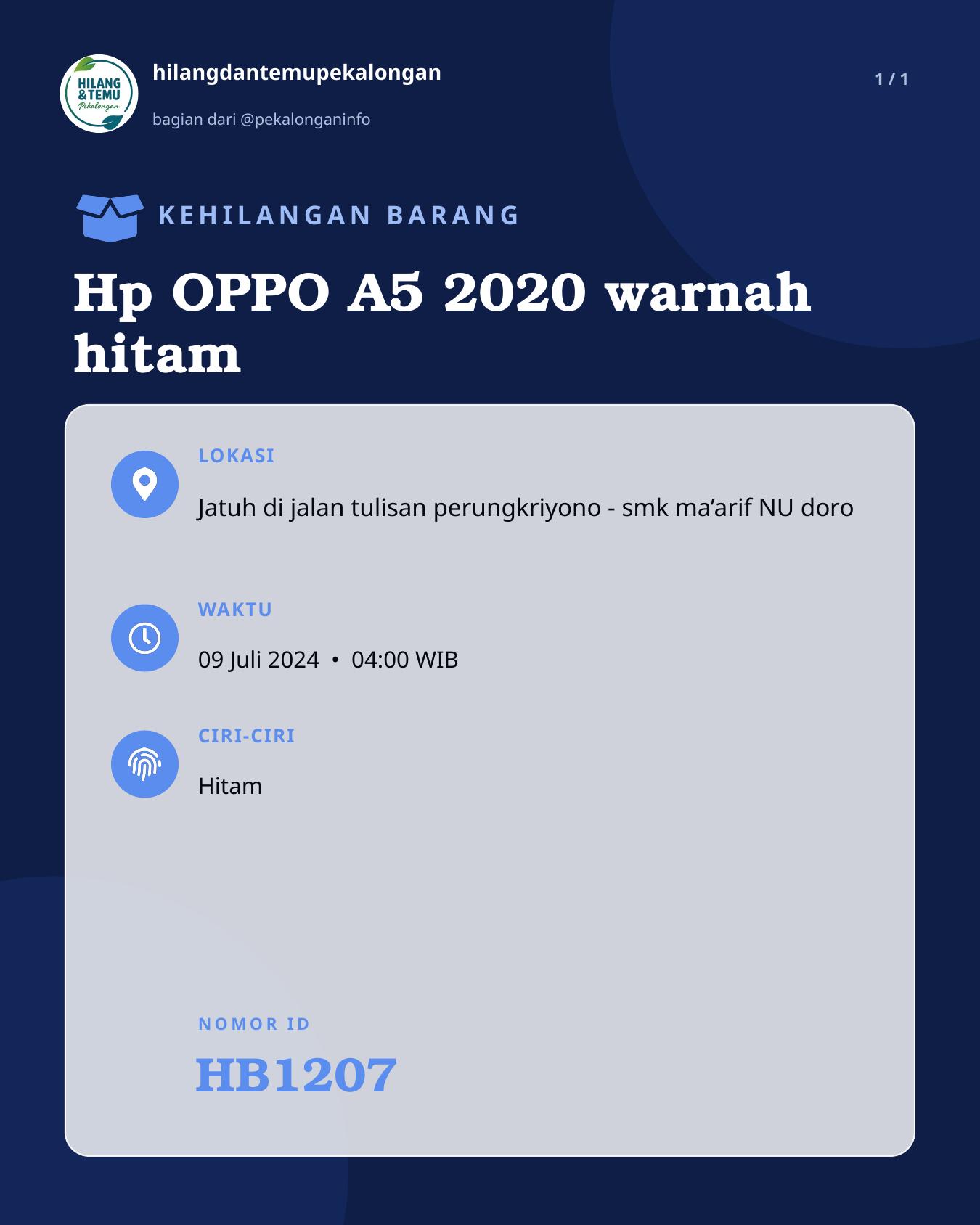 Slide laporan Hp OPPO A5 2020 warnah hitam (HB1207)