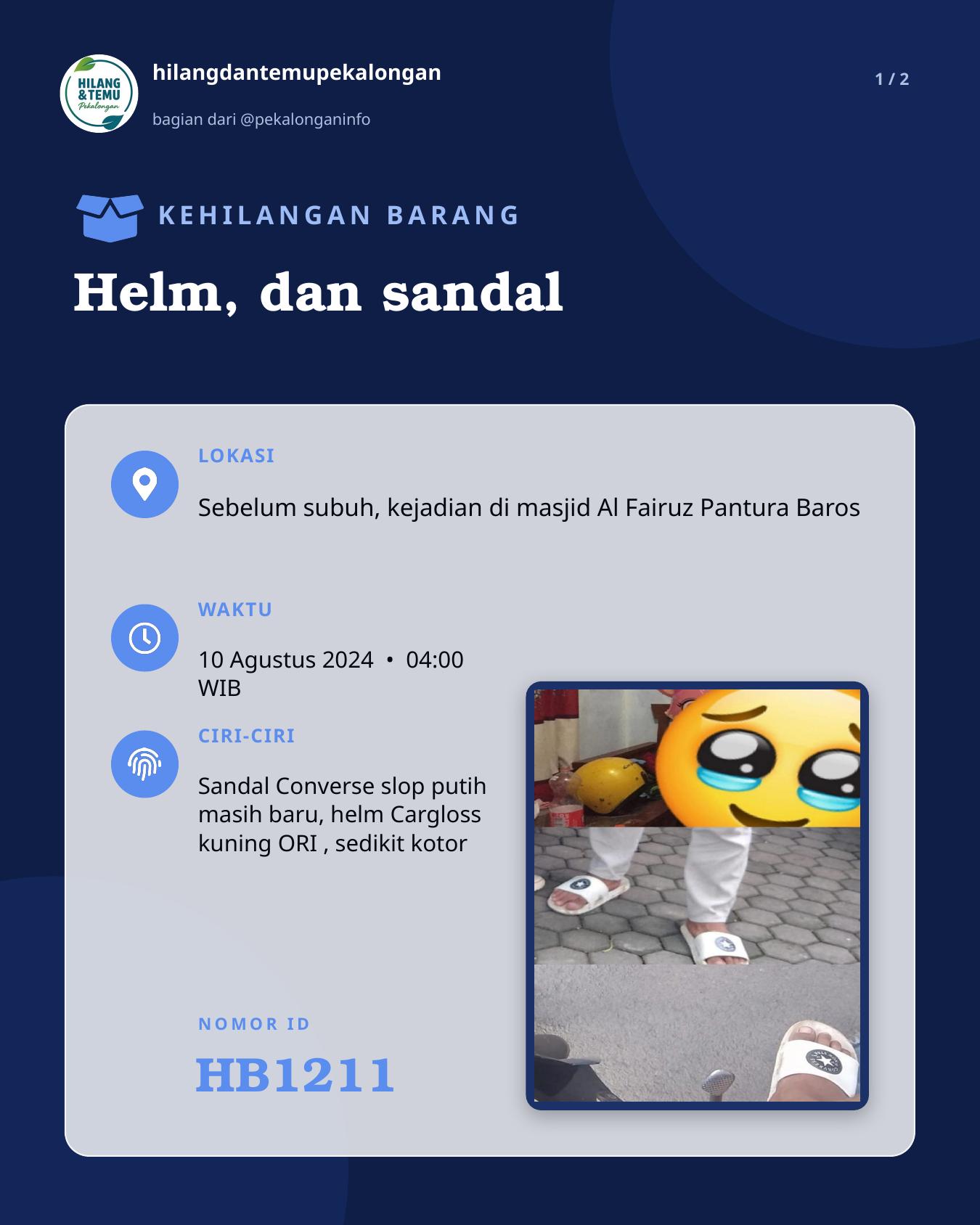 Slide 1 laporan Helm, dan sandal