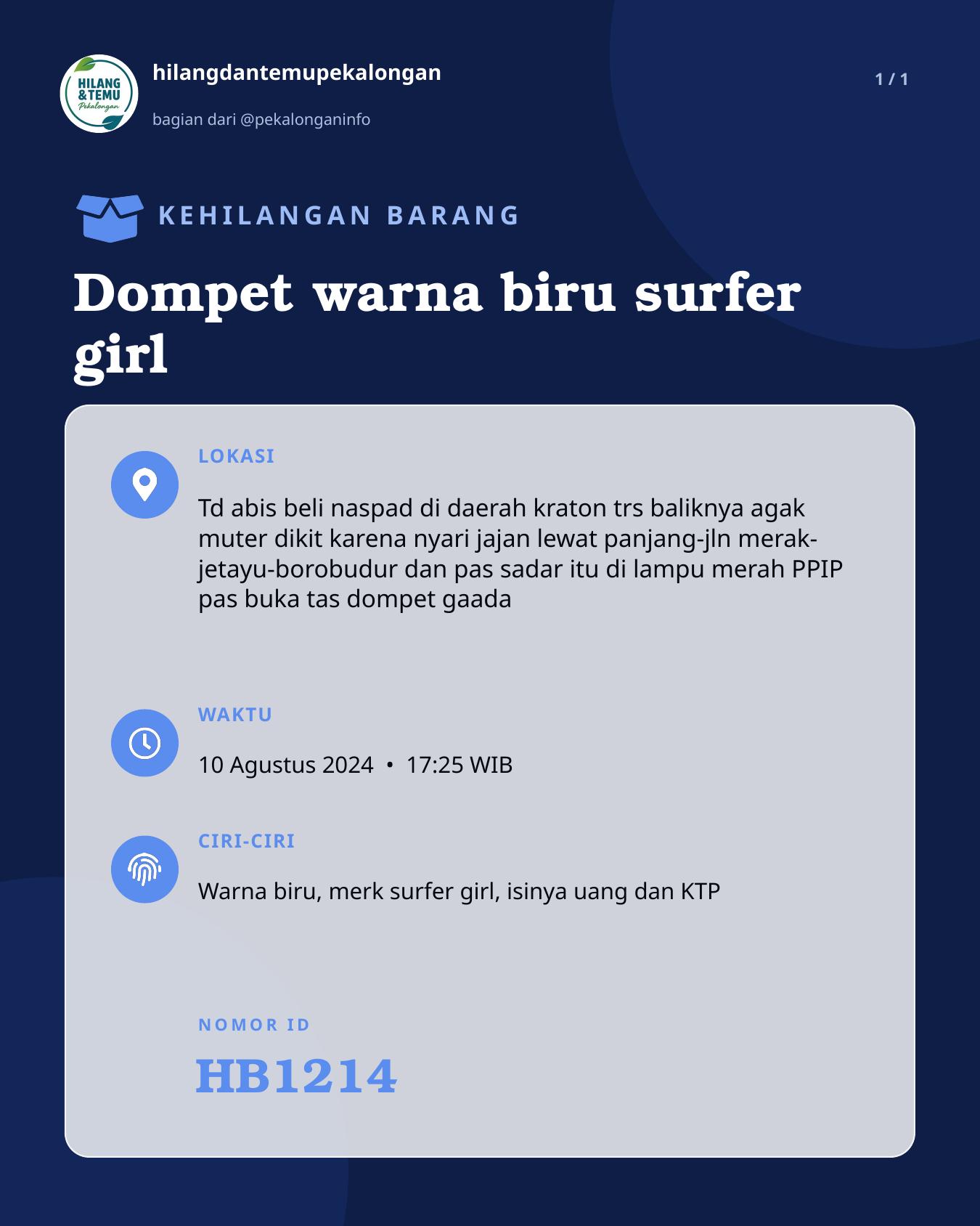 Slide laporan Dompet warna biru surfer girl (HB1214)