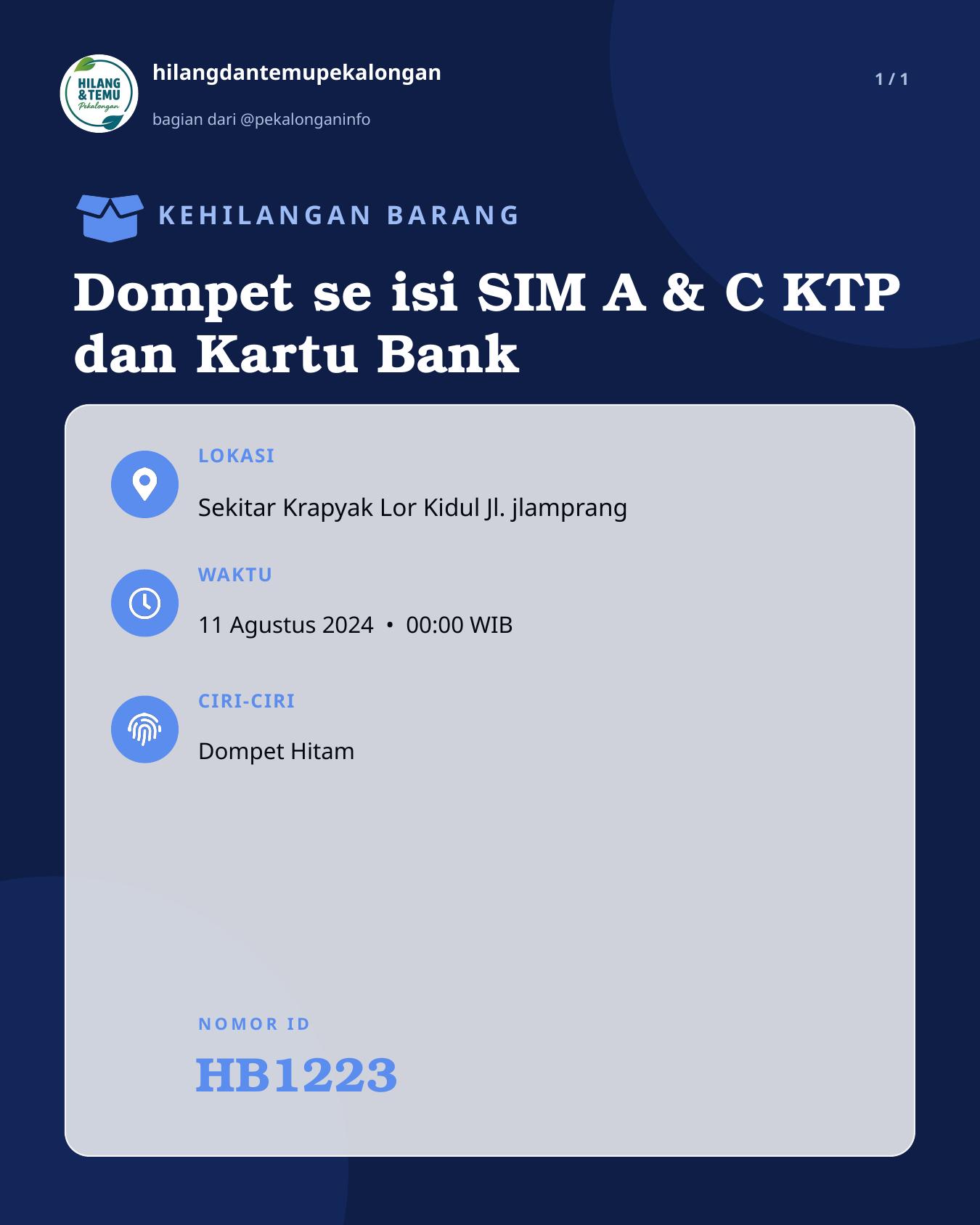 Slide laporan Dompet se isi SIM A & C KTP dan Kartu Bank (HB1223)