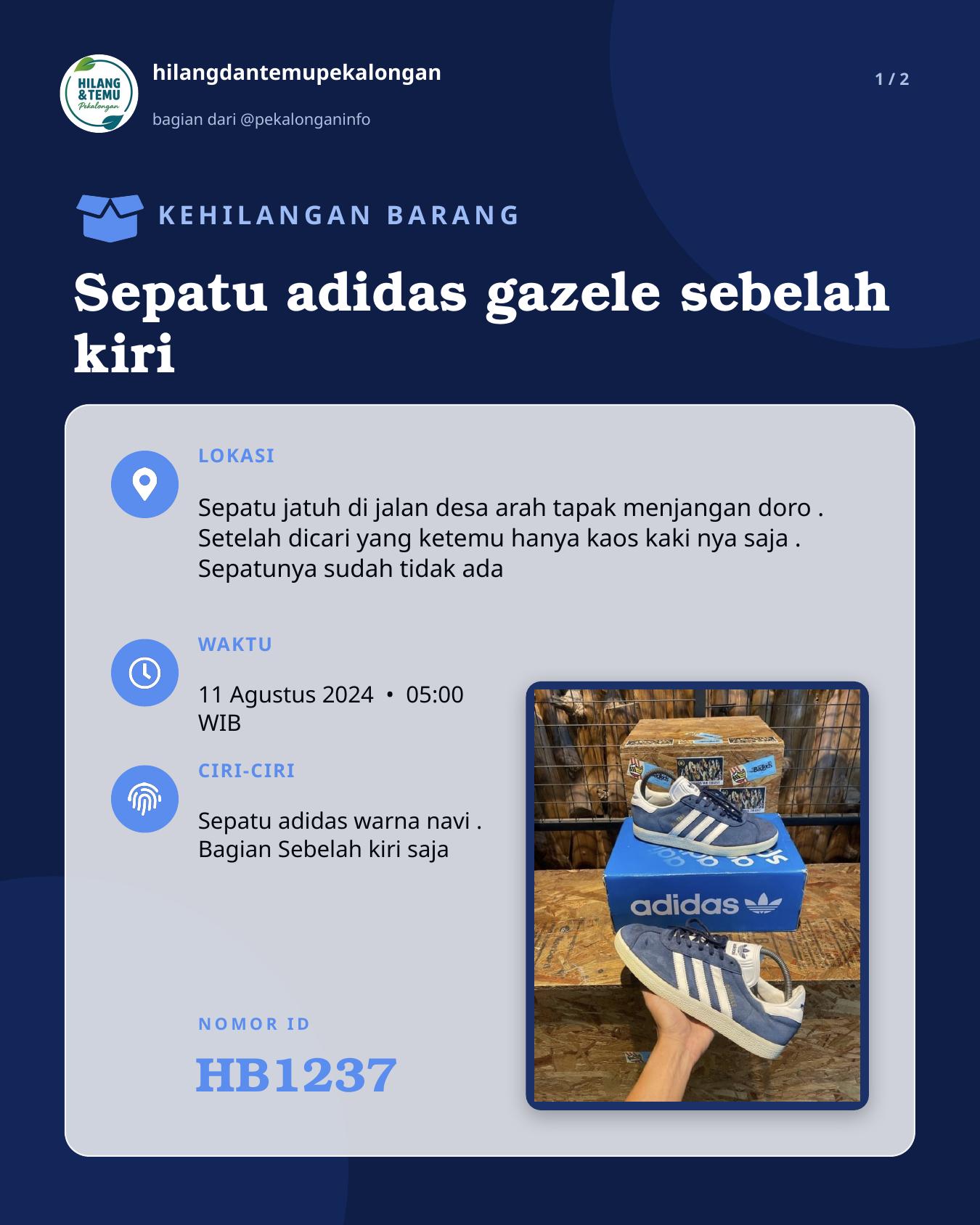 Slide 1 laporan Sepatu adidas gazele sebelah kiri