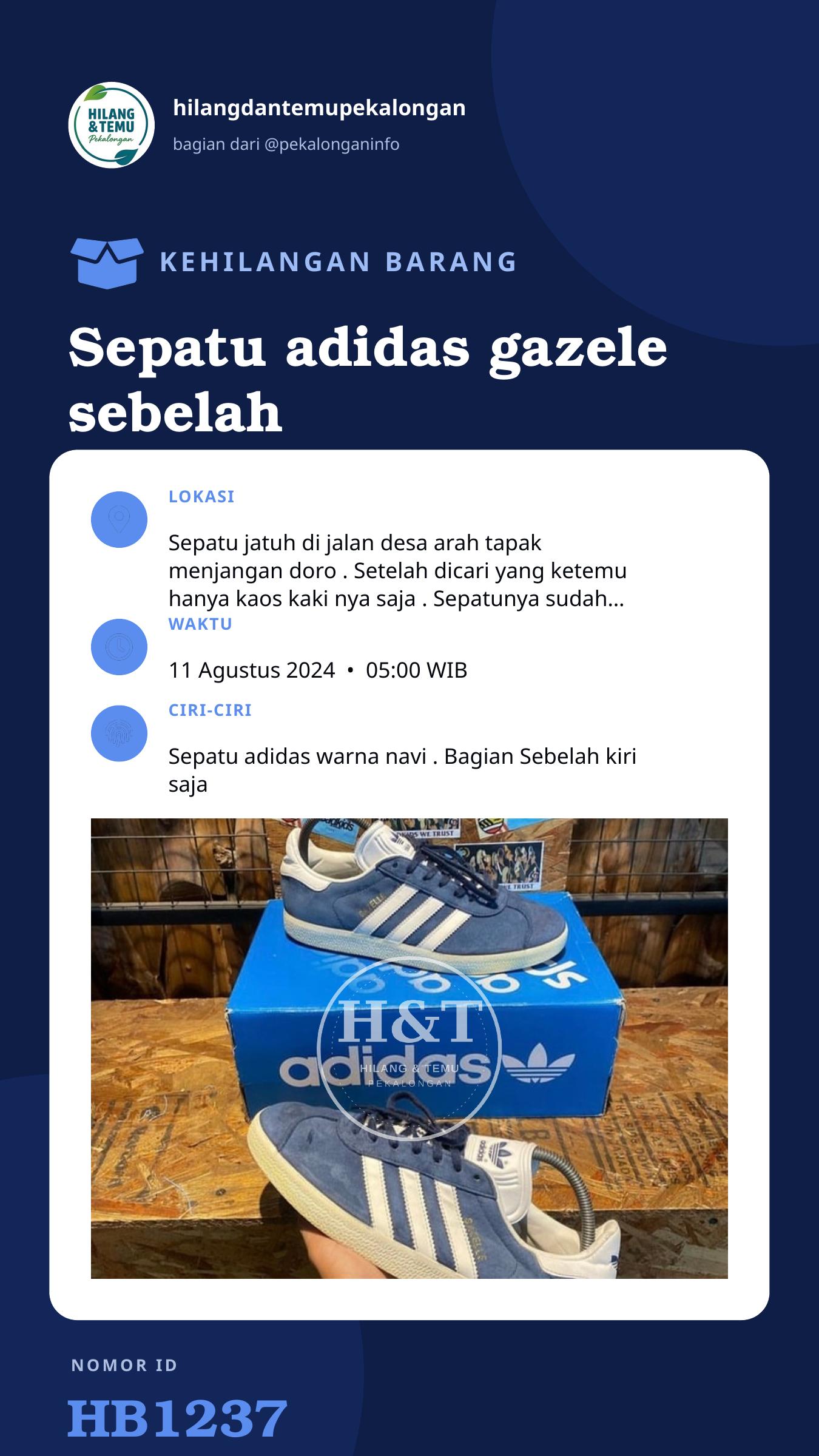 Story 9:16 laporan Sepatu adidas gazele sebelah kiri