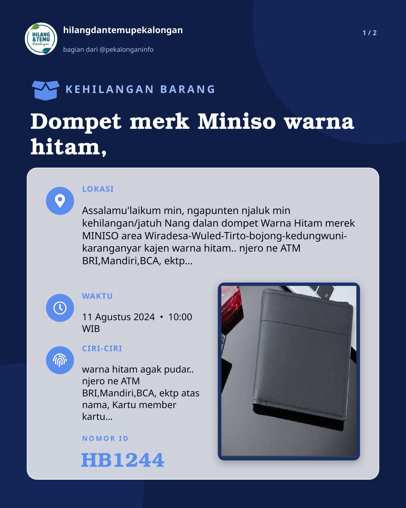 Slide 1 laporan Dompet merk Miniso warna hitam,