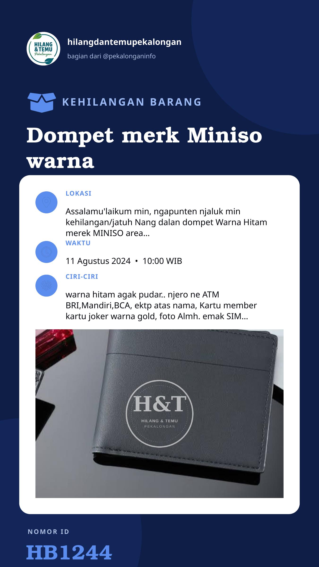 Story 9:16 laporan Dompet merk Miniso warna hitam,