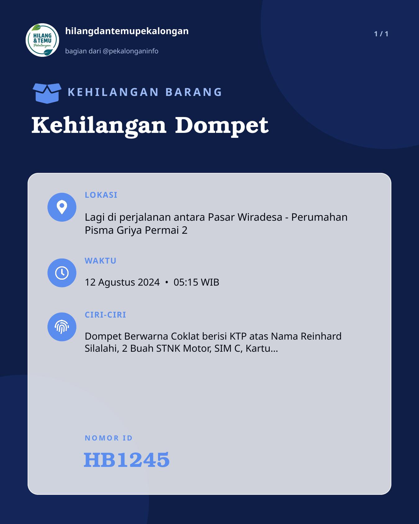 Slide laporan Kehilangan Dompet (HB1245)