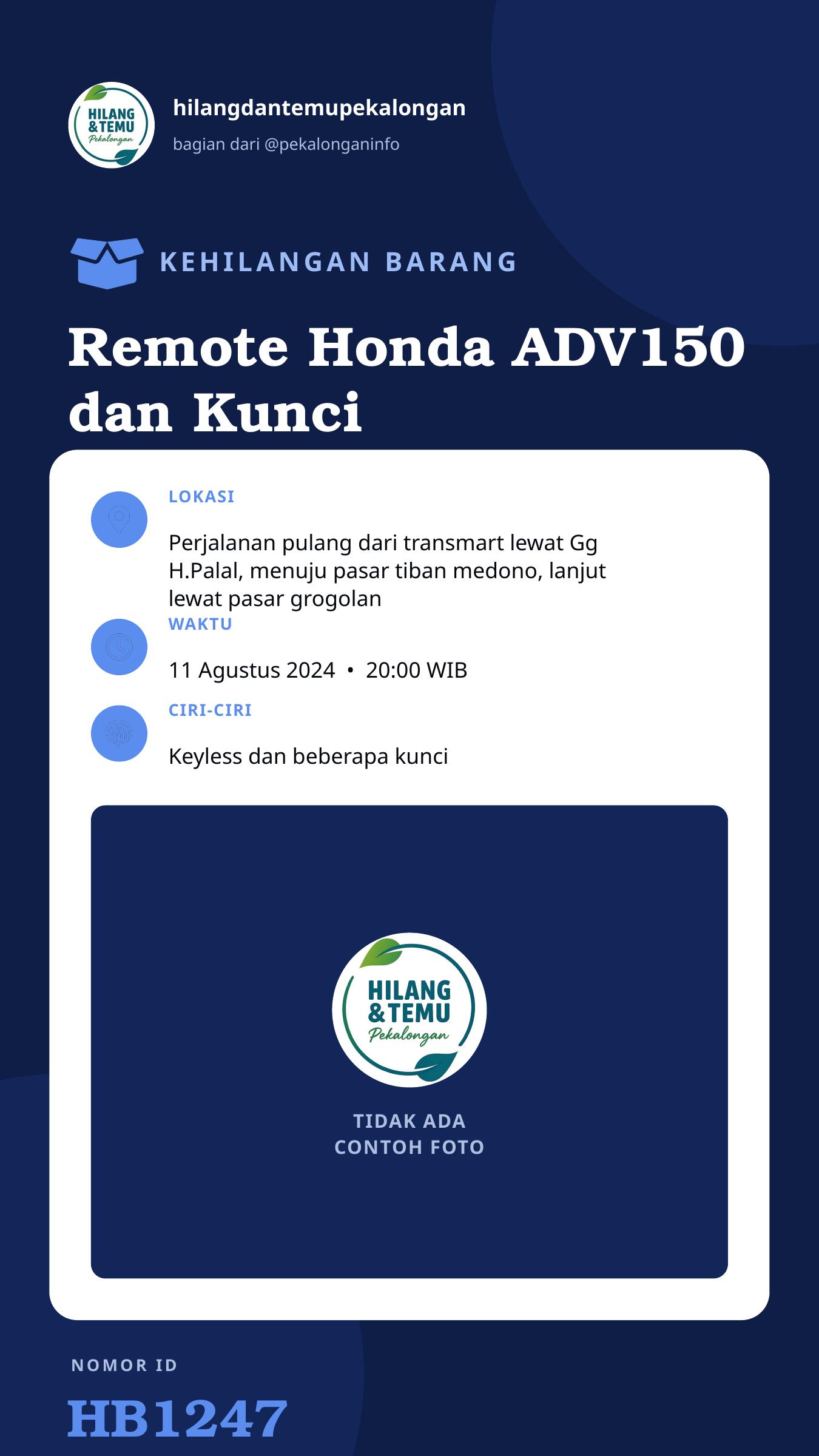 Story 9:16 laporan Remote Honda ADV150 dan Kunci kunci