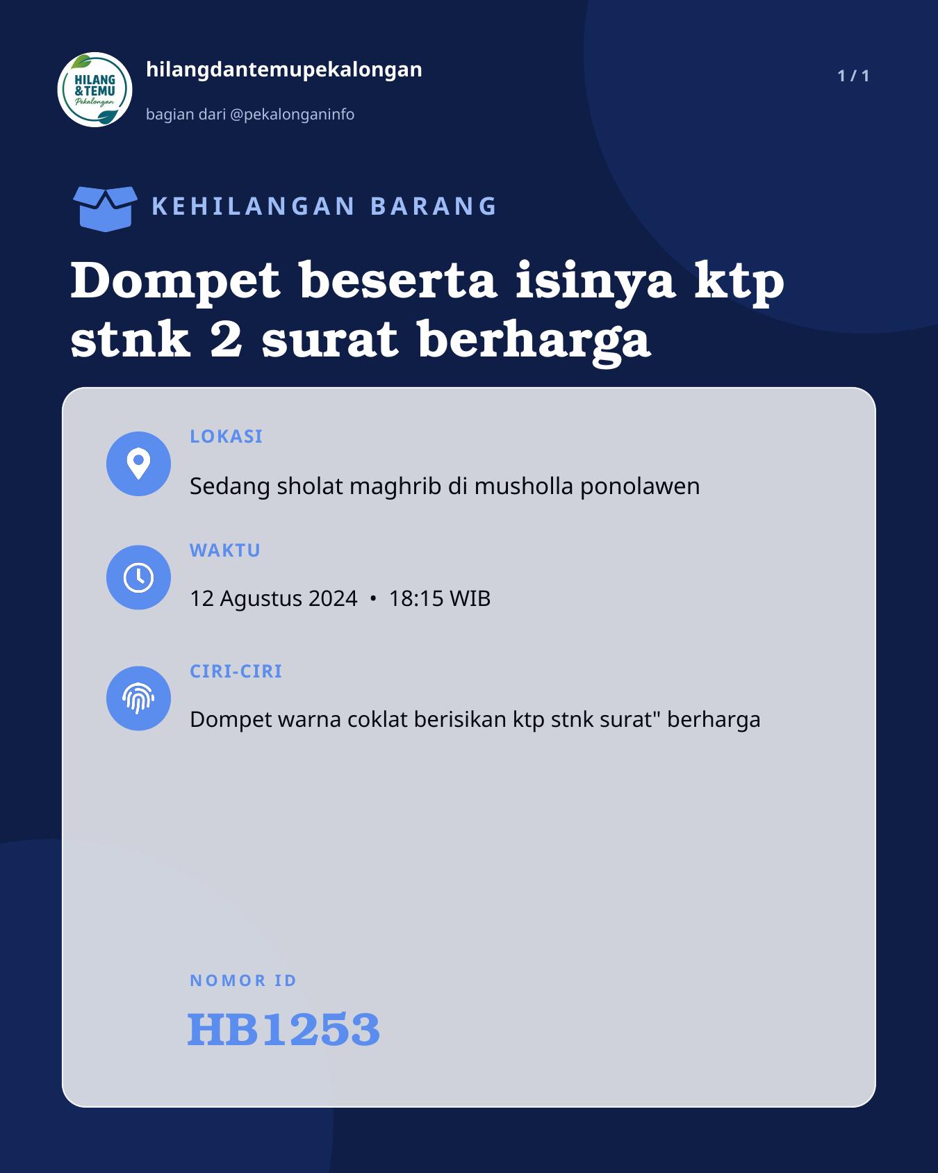 Slide laporan Dompet beserta isinya ktp stnk 2 surat berharga (HB1253)