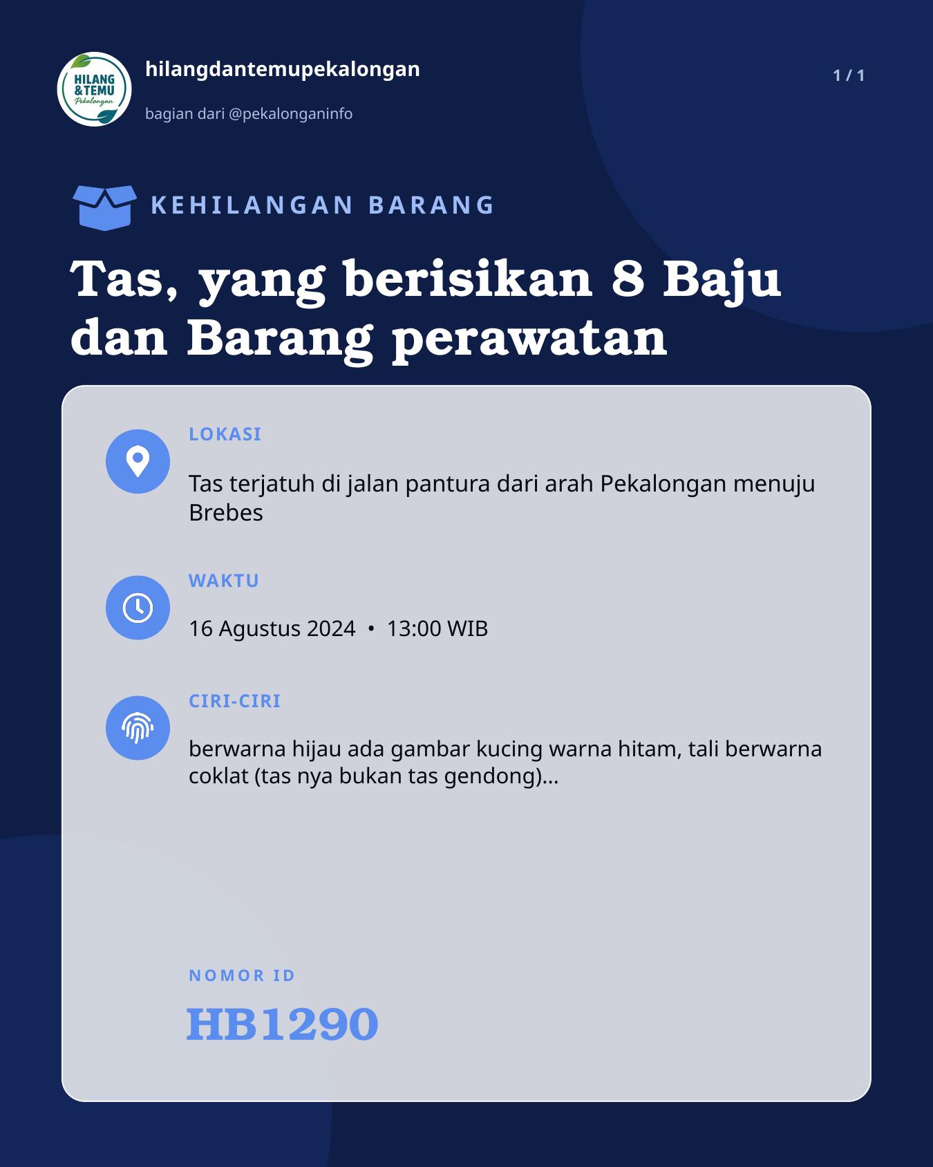 Slide laporan Tas, yang berisikan 8 Baju dan Barang perawatan (HB1290)