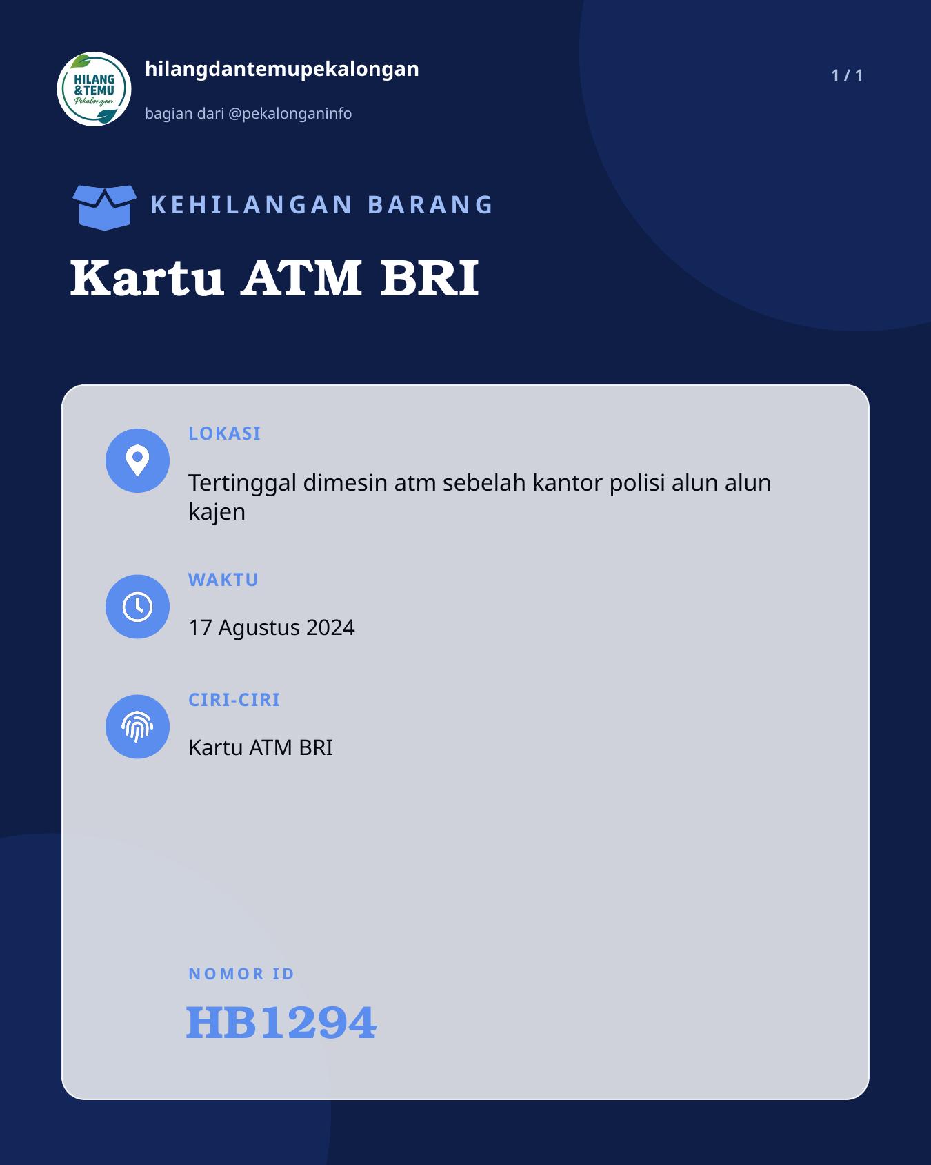 Slide laporan Kartu ATM BRI (HB1294)