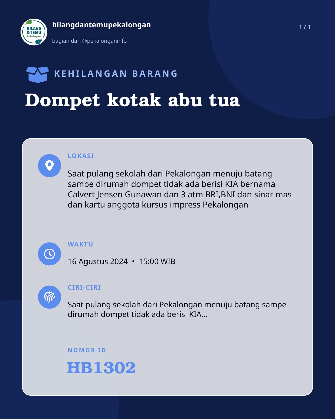 Slide laporan Dompet kotak abu tua (HB1302)